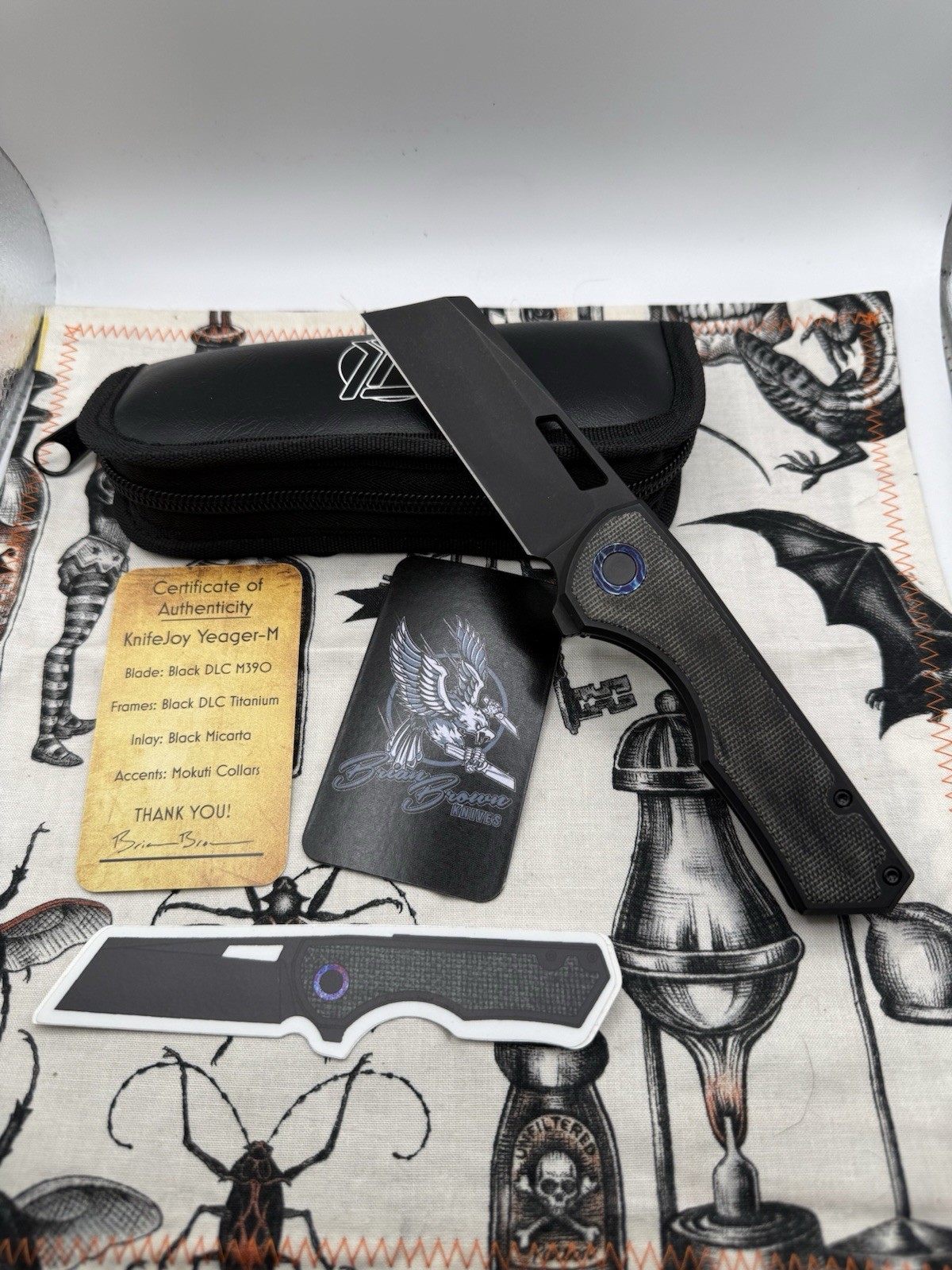Brand New Brian Brown Yeager M - Black DLC M390, Ti Frames, Micarta, Mokuti