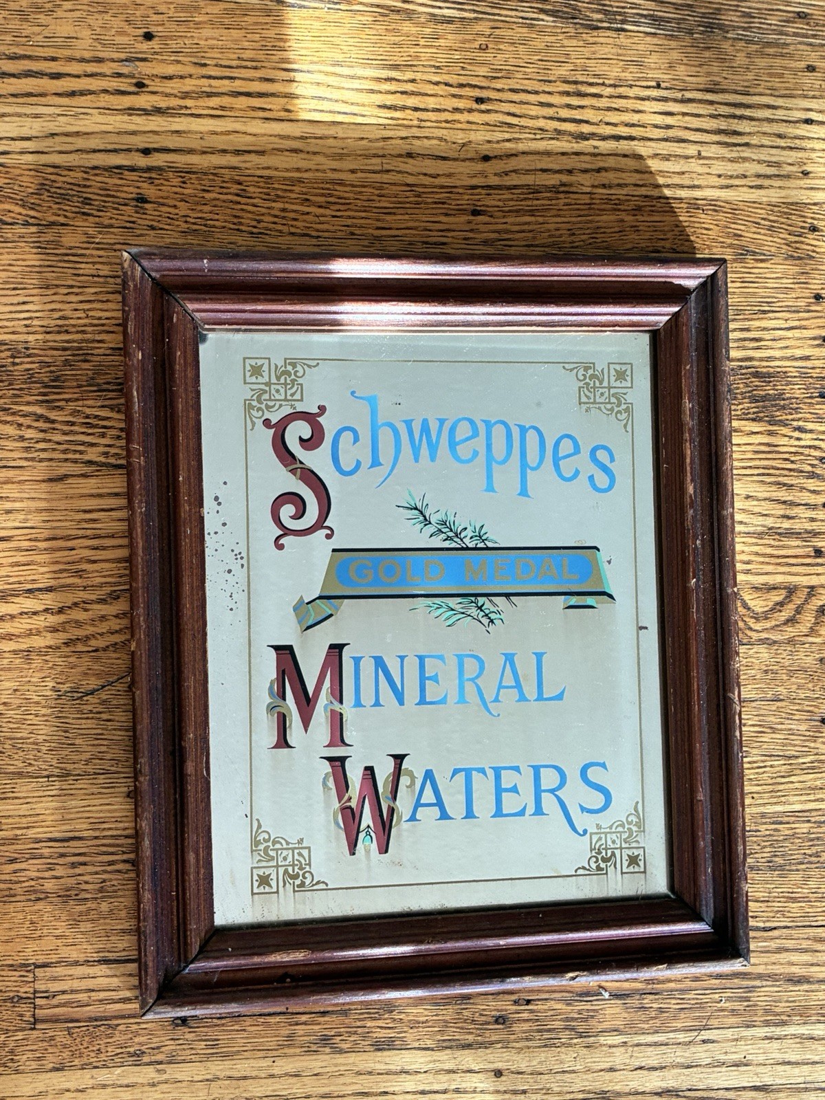 Vintage Picture Mirror Schweppes Mineral Waters 10x12in Home Bar Vintage Picture Mirror Schweppes Mineral Waters 10x12in Home Bar