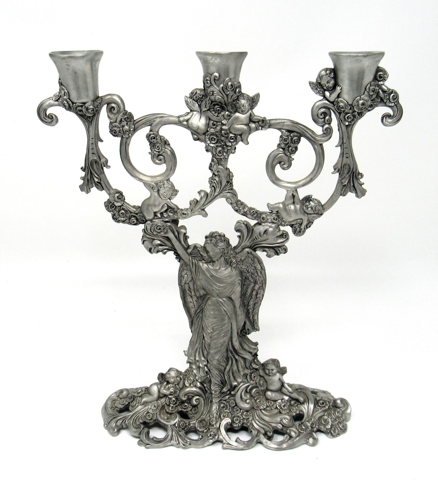 Vintage 1996 Seagull Pewter Angel Candelabra Candelabrum Etain Zinn 11.25" Vintage 1996 Seagull Pewter Angel Candelabra Candelabrum Etain Zinn 11.25"