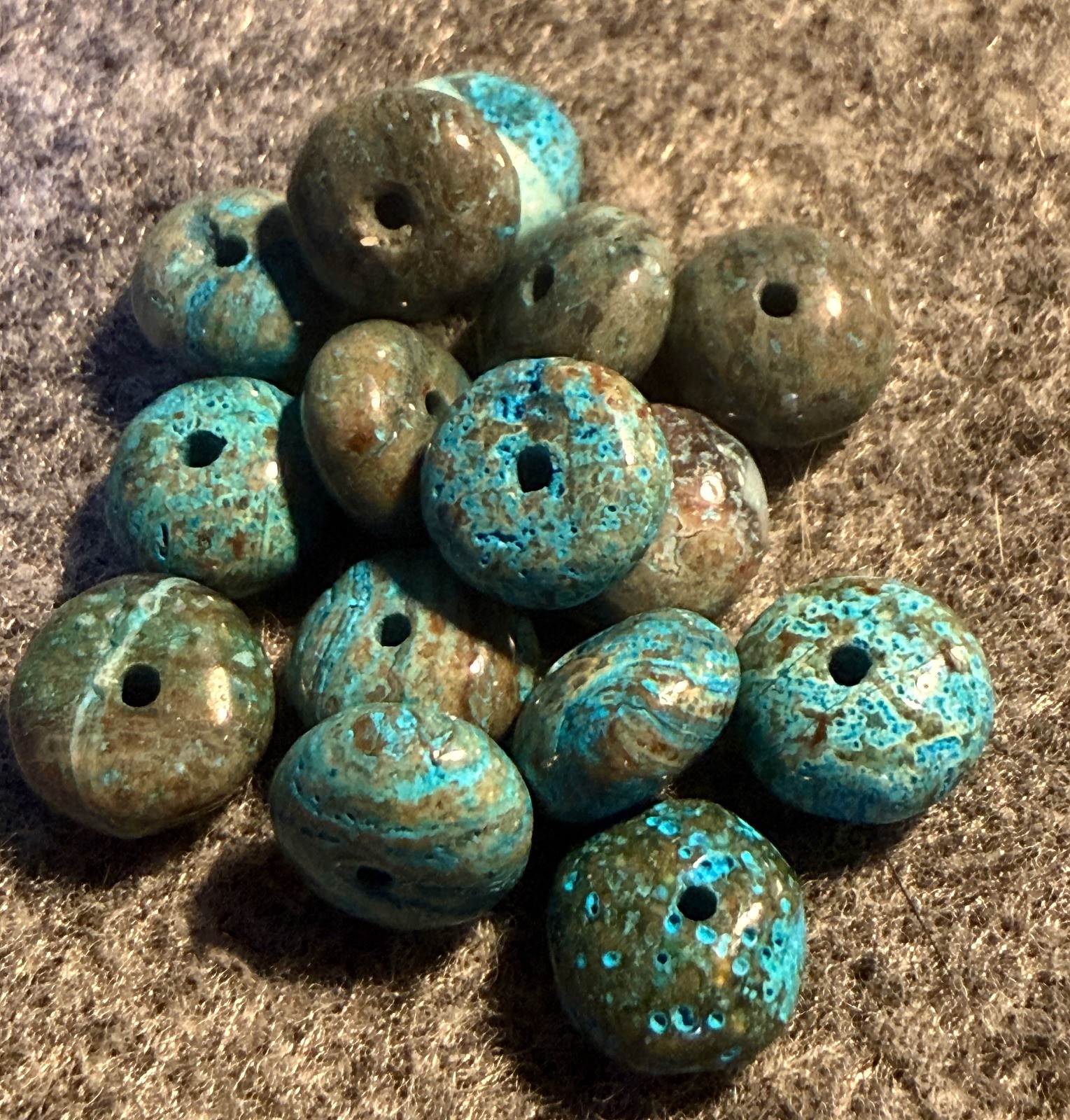 15 Old Original Navajo Indian Turquoise Trade Beads Blue Green 1800's 15 Old Original Navajo Indian Turquoise Trade Beads Blue Green 1800's