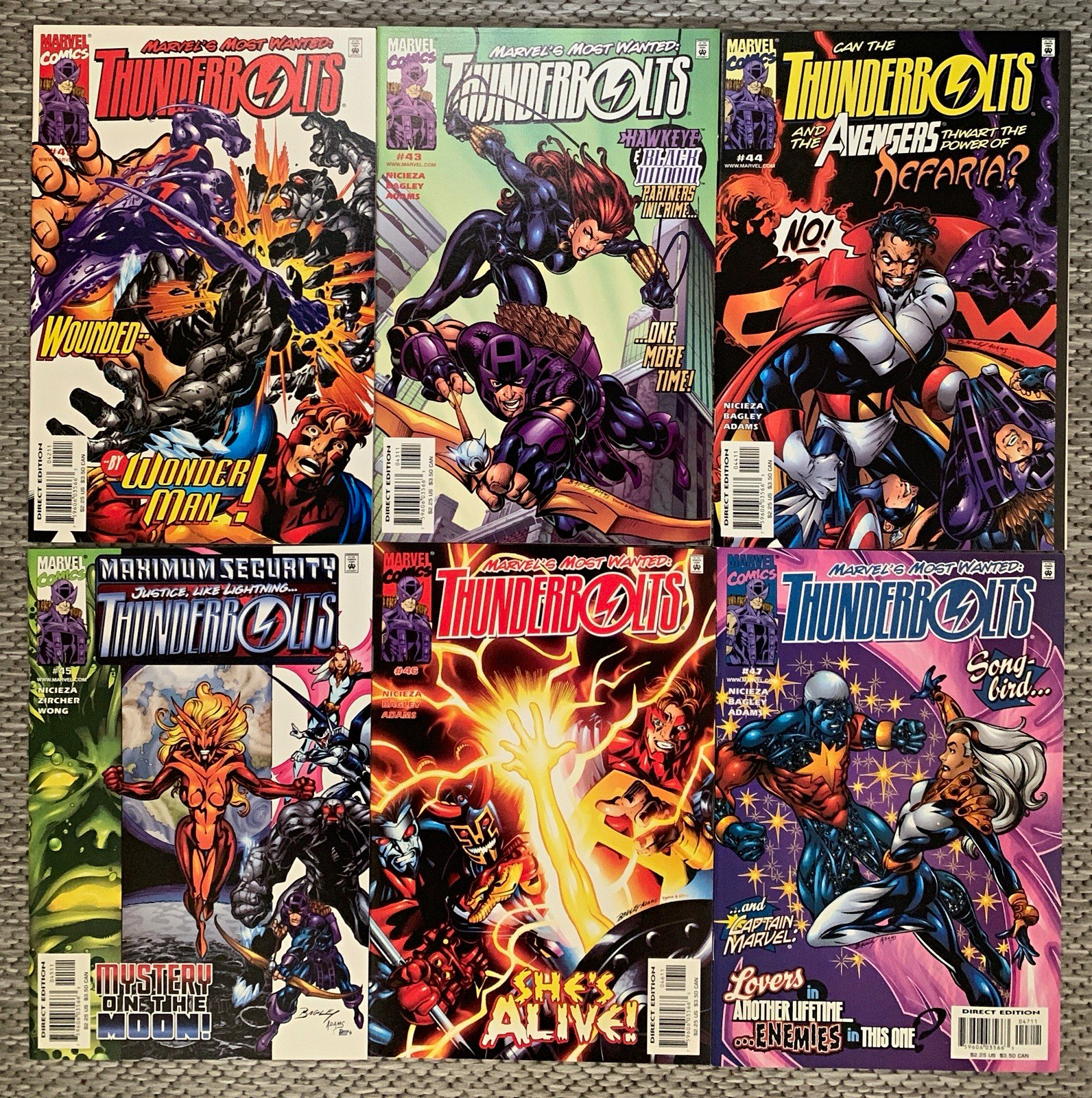 MARVEL Comics Lot THUNDERBOLTS #42 43 44 45 46 47 VF/NM Wonder Man Black Widow MARVEL Comics Lot THUNDERBOLTS #42 43 44 45 46 47 VF/NM Wonder Man Black Widow