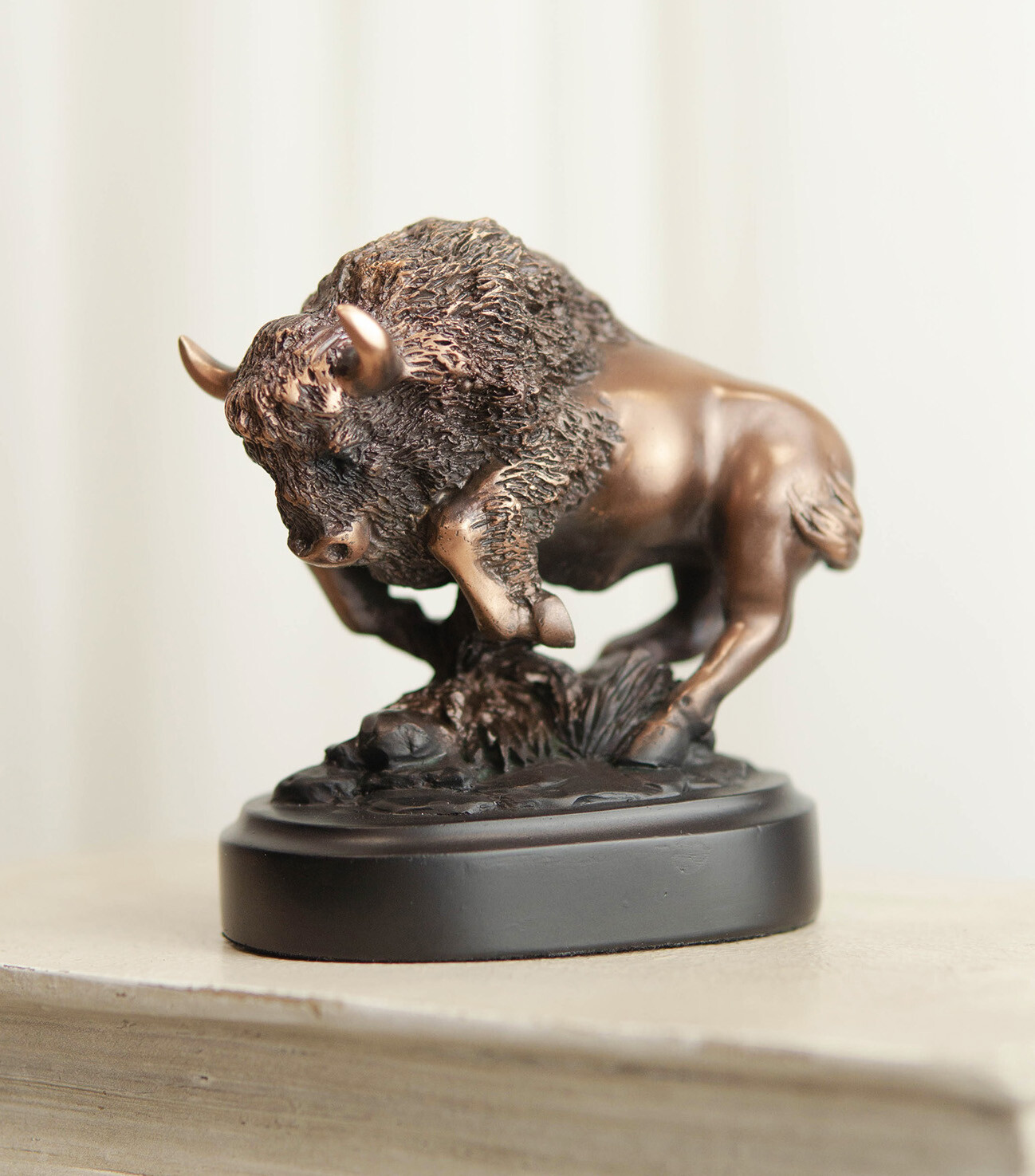 Ebros Western Charging American Bison Small Bronze Patinated Resin Statue Ebros Western Charging American Bison Small Bronze Patinated Resin Statue