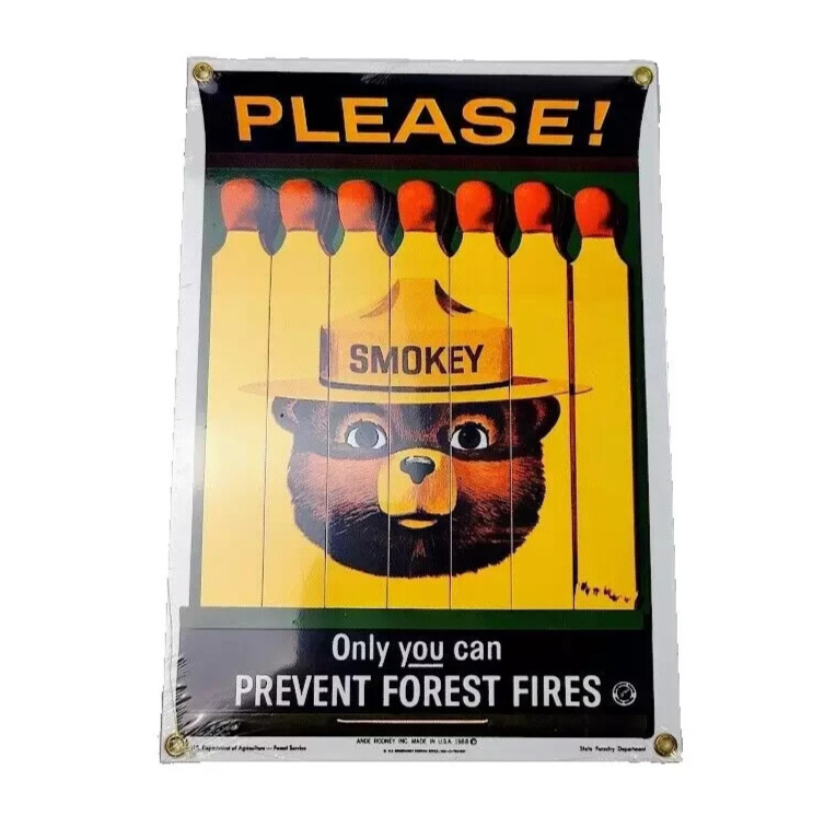 Ande Rooney Smokey Bear Large Sign Porcelain Enamel Metal Forest Fires Vtg NWT Ande Rooney Smokey Bear Large Sign Porcelain Enamel Metal Forest Fires Vtg NWT