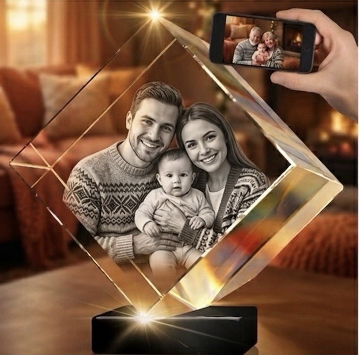 Small Cube Personalized 3D Crystal Photo Gift Memorial for Pets & Mother’s Day
