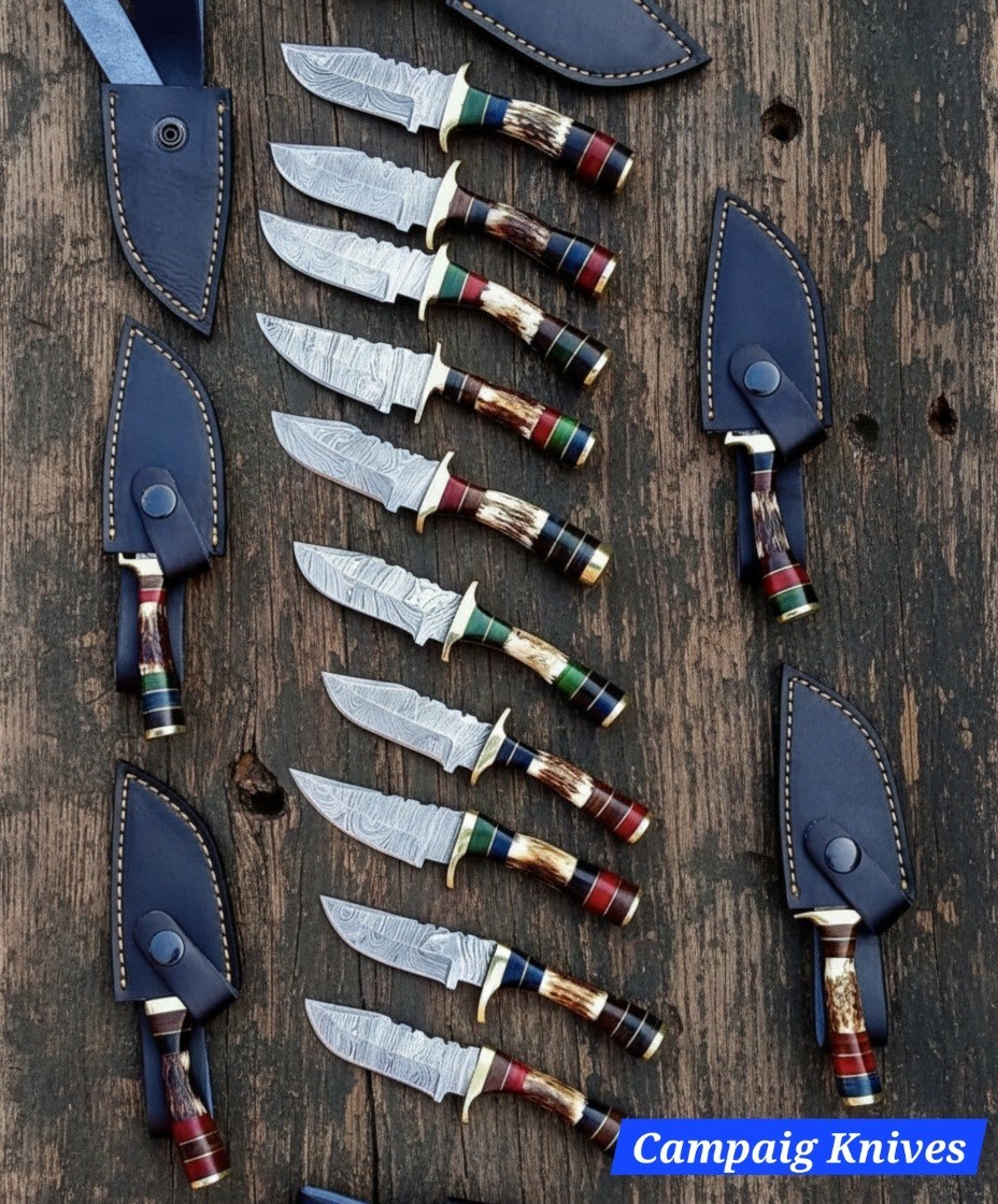 Lot of 20 Custom Handmade Damascus Steel Knifes 6 Inches Sharp Blade With Sheath