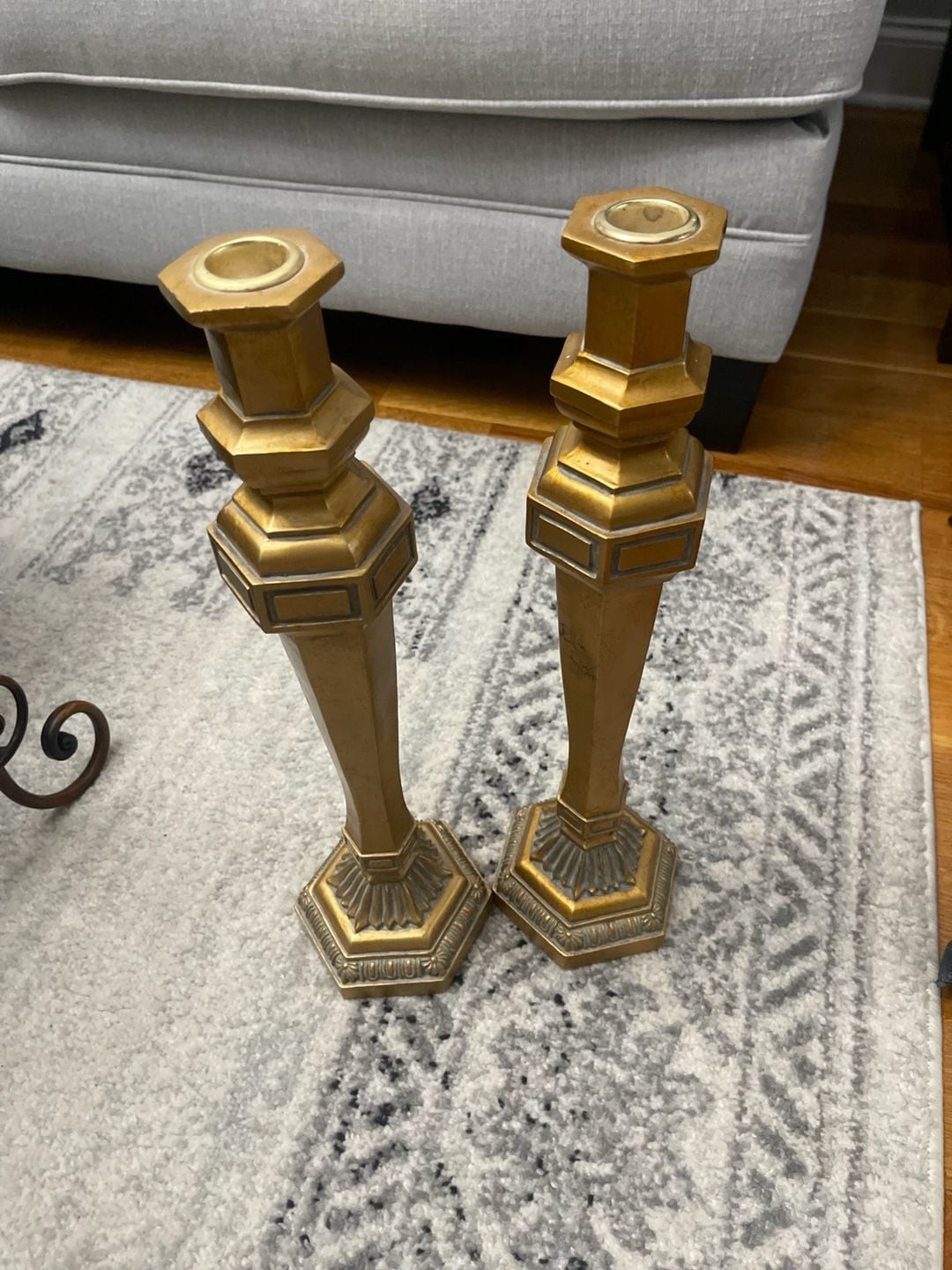 Vintage Pair of Ornate Gold Tone Candlestick HoldersVery heavy