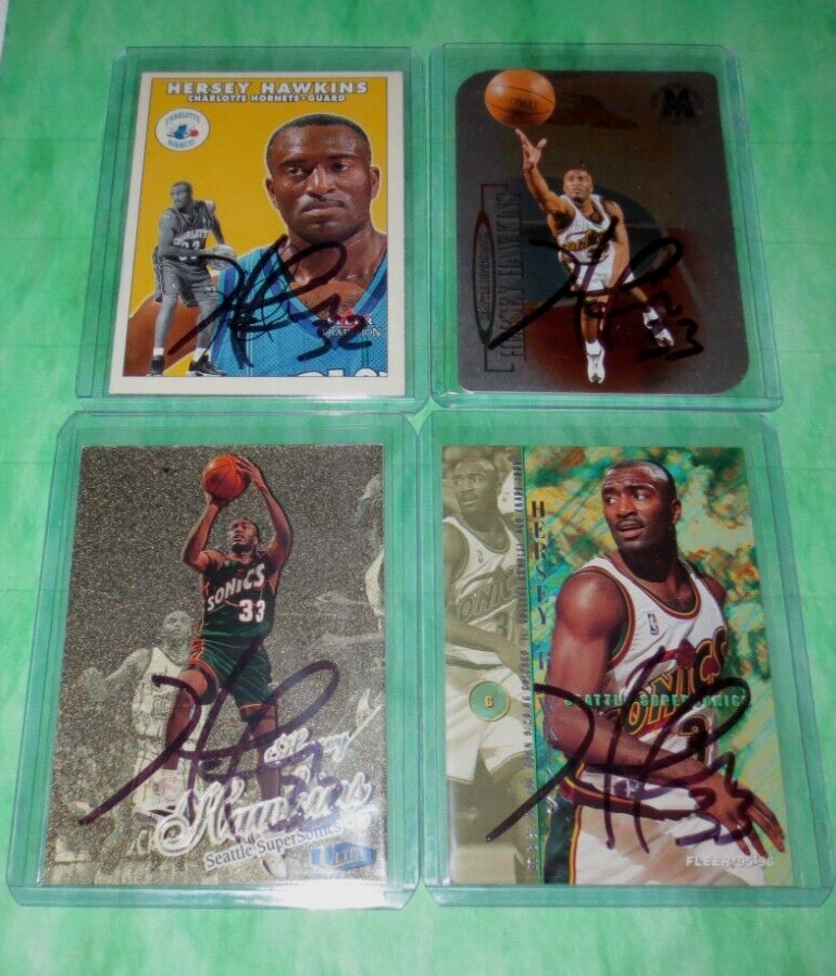 Lot of 4 Hersey Hawkins NBA shooting guard signed autographed cards