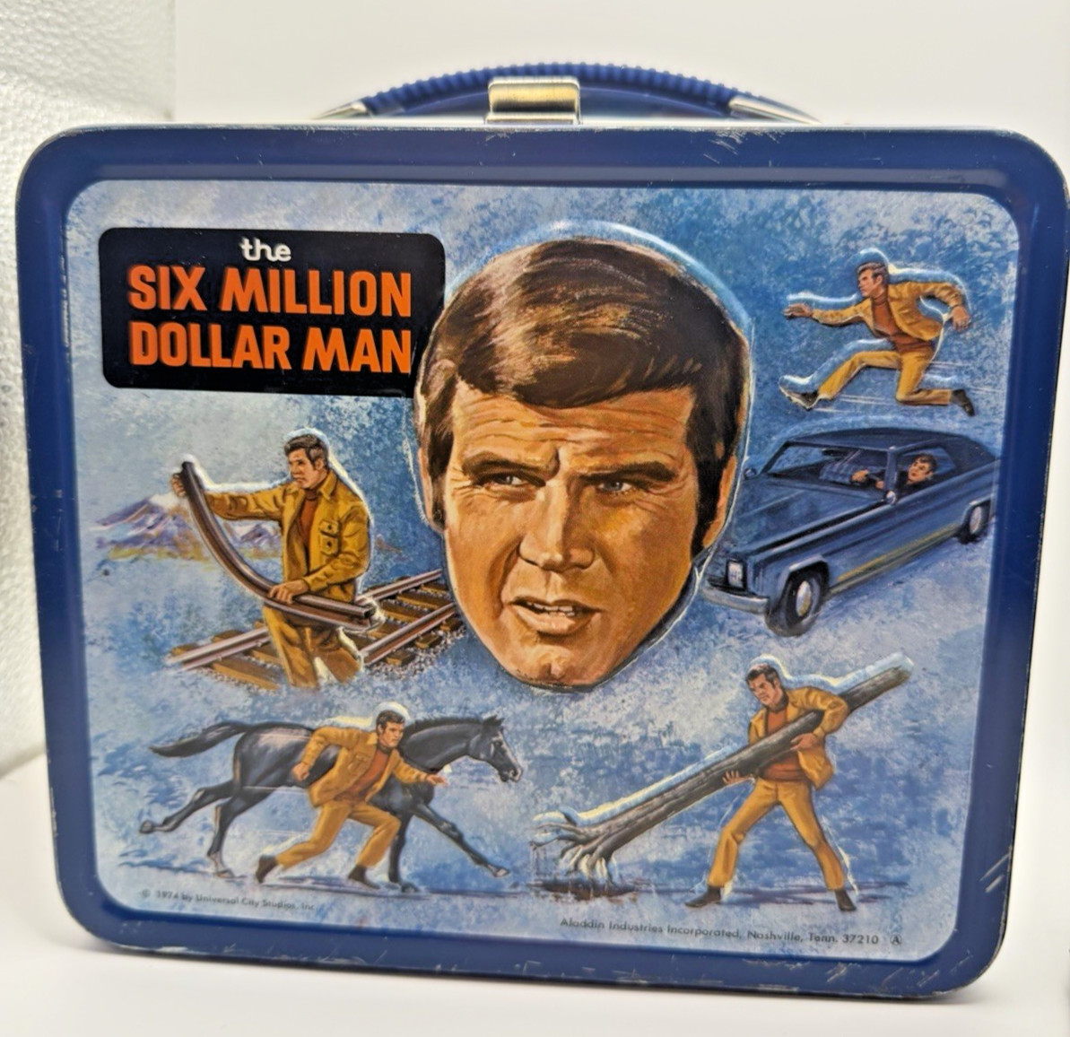 Vintage Six Million Dollar Man Metal Lunch Box Thermos 1974 crisp N0 RUST Vintage Six Million Dollar Man Metal Lunch Box Thermos 1974 crisp N0 RUST