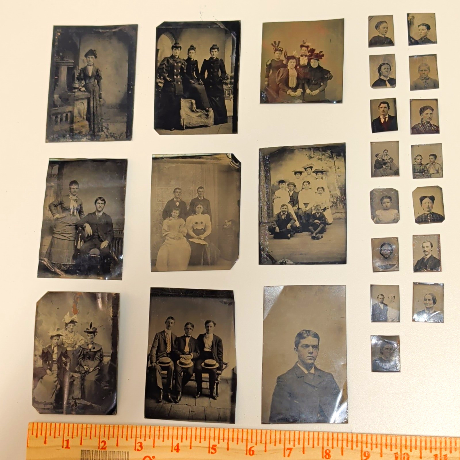 24 Antique Tintype Photos Victorian 1800s Ferrotype Gem Portraits Family Lot Tin