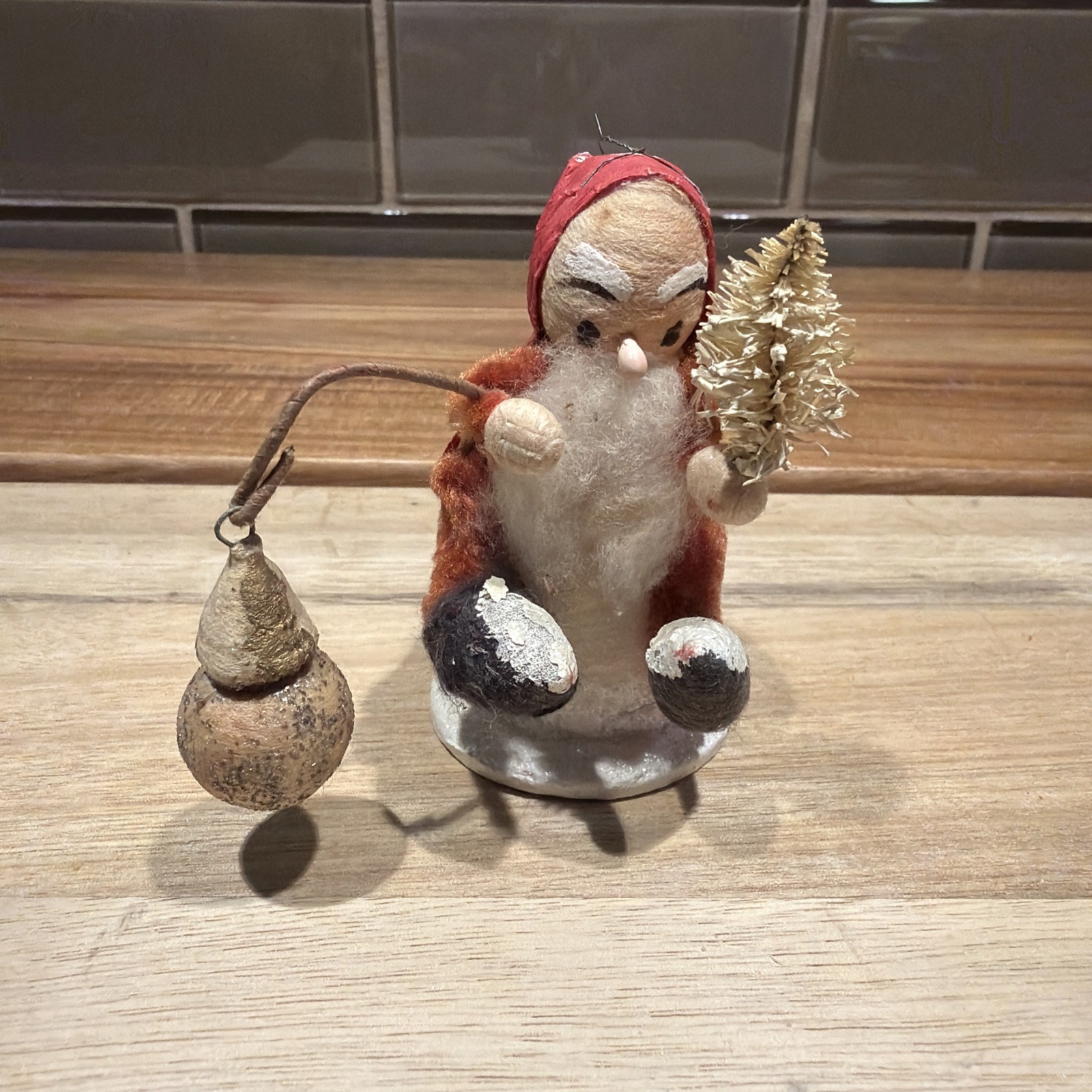 Vintage Christmas Santa Claus Cotton Beard Sitting Holding Lantern - Japan Vintage Christmas Santa Claus Cotton Beard Sitting Holding Lantern - Japan