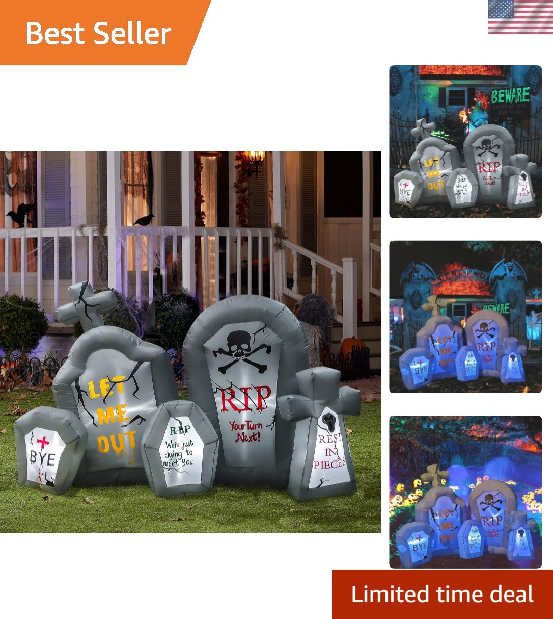 Giant 6.6 Ft LED Tombstone Inflatable for Indoor and Outdoor Halloween Fun Giant 6.6 Ft LED Tombstone Inflatable for Indoor and Outdoor Halloween Fun