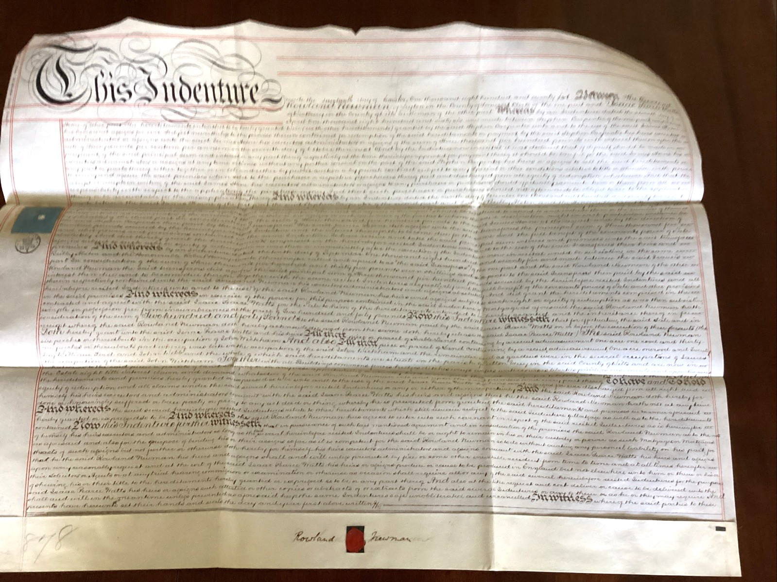 1875 Antique English Indenture Signed Rowland Newman Wax Seal Vellum Sutton Veny 1875 Antique English Indenture Signed Rowland Newman Wax Seal Vellum Sutton Veny