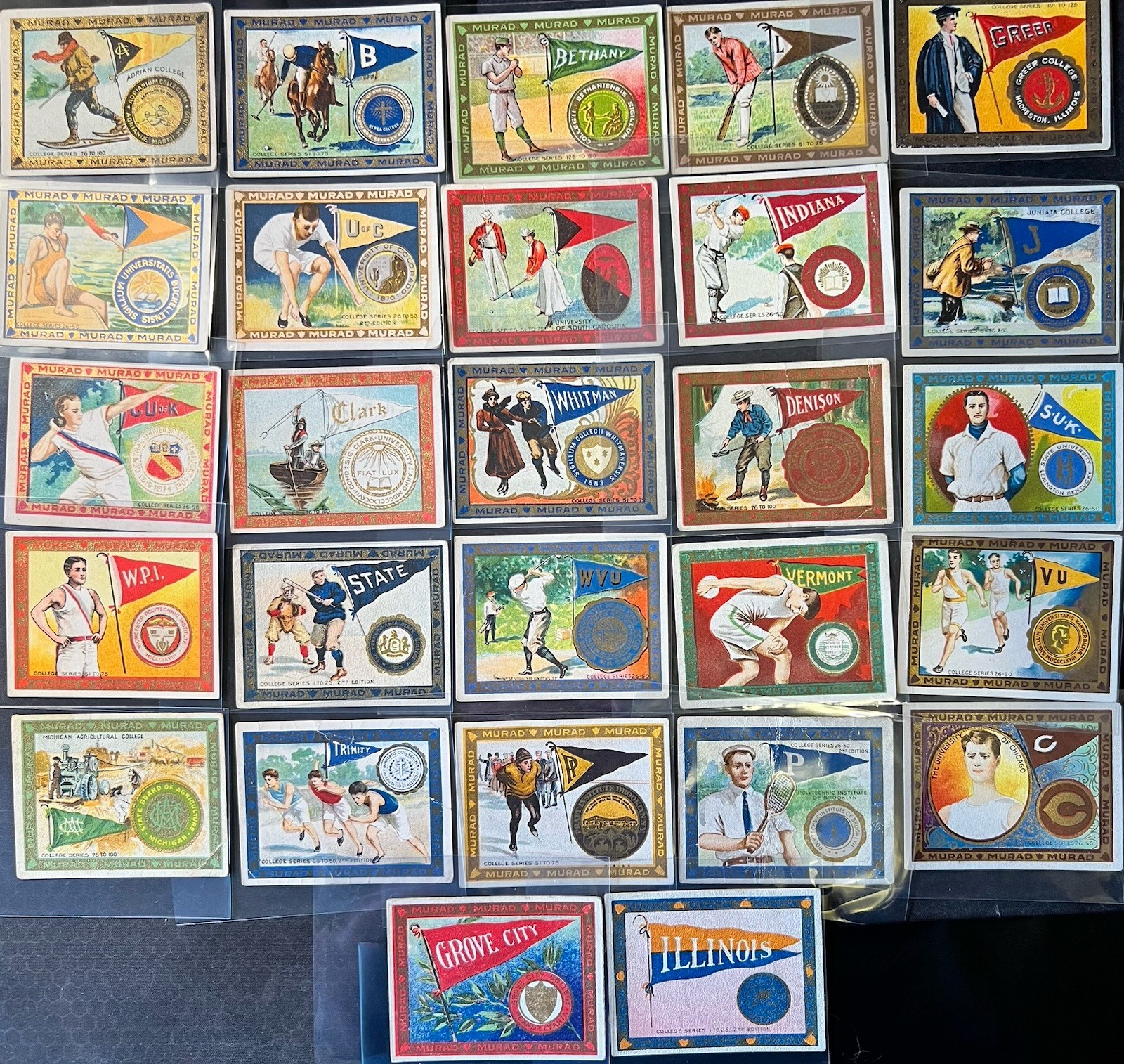 1909-1912 Rare Lot Of 27 T51 Murad Cigarettes College Series Tobacco Cards