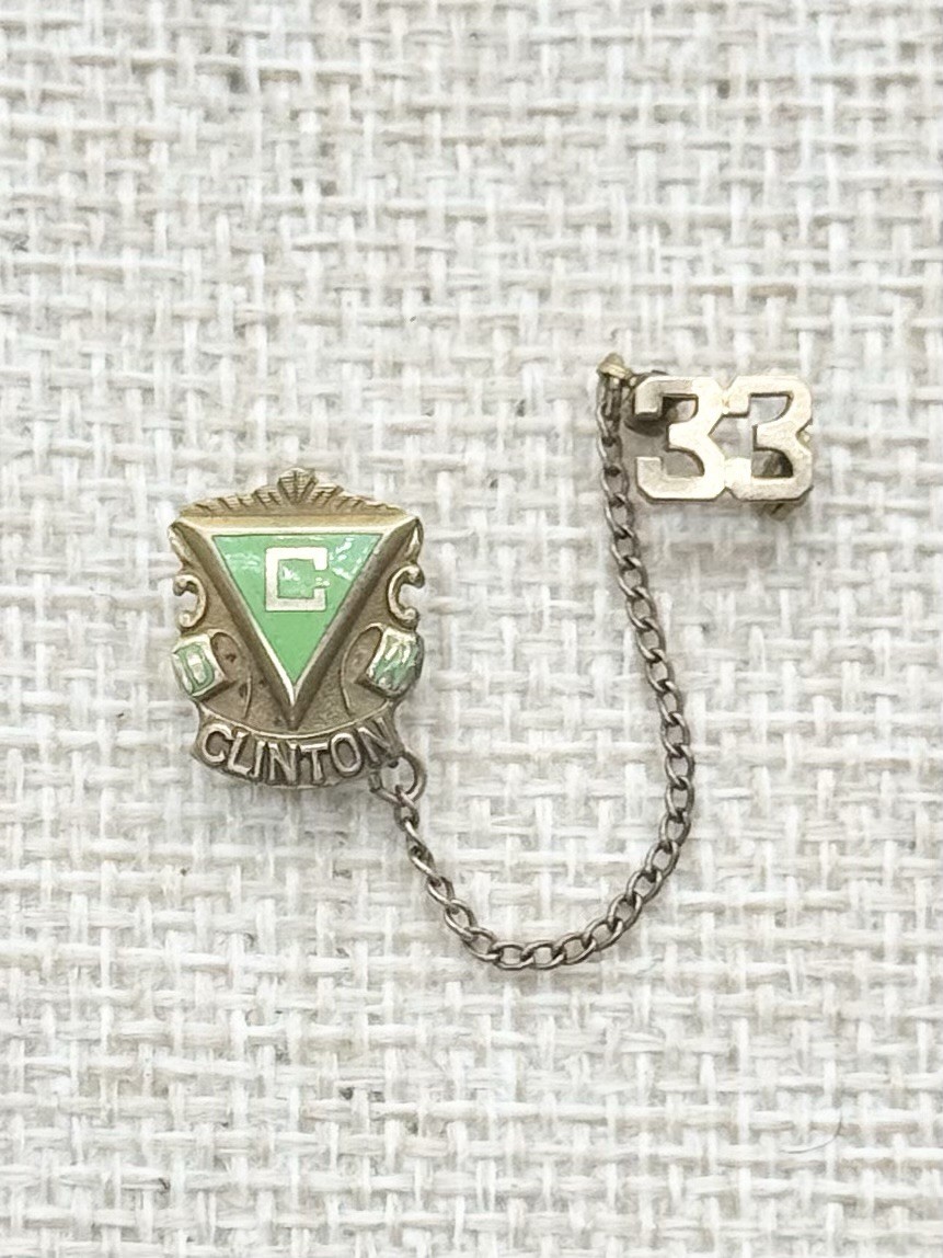 Vintage 1933 Clinton High School Class Pin Green Enamel Chain Year Guard Vintage 1933 Clinton High School Class Pin Green Enamel Chain Year Guard