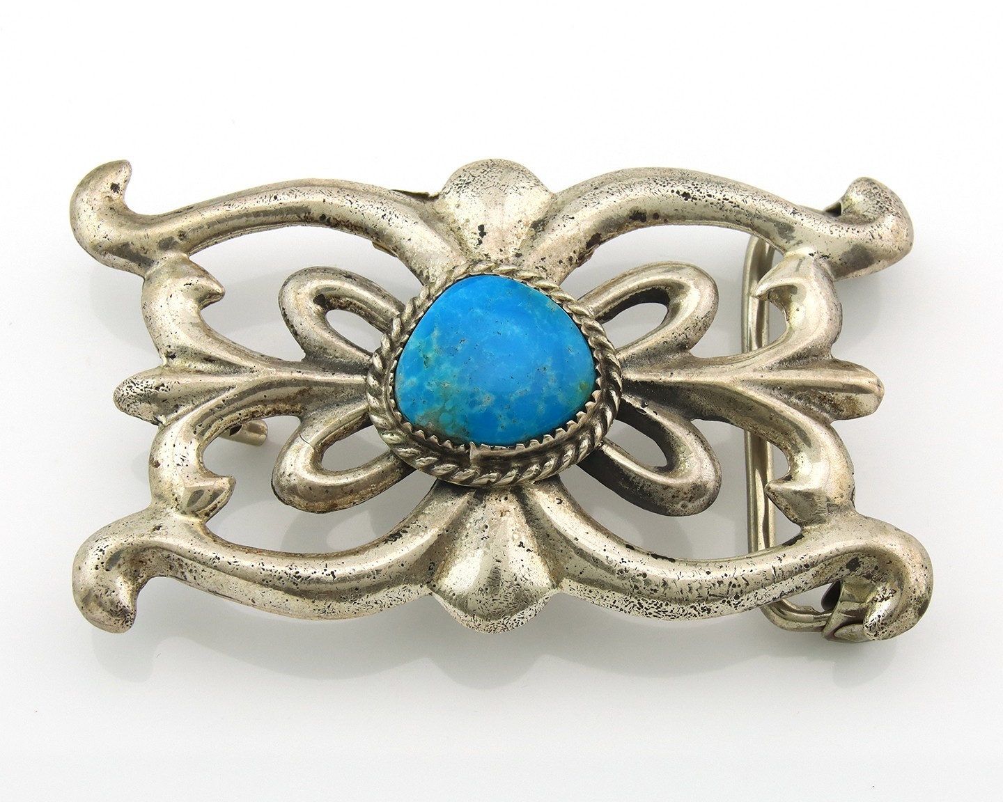 Navajo Sand Cast Belt Buckle Sterling Silver Vintage Turquoise Navajo Sand Cast Belt Buckle Sterling Silver Vintage Turquoise