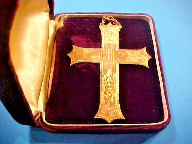 1924 Large Gold Plated Crucifix Pendant 3 3/4" X 1 1/2" Doederlein Co. Baltimore