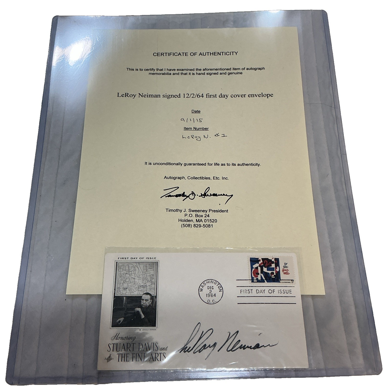 Leroy Neiman Signed Autographed FDC Honoring Stuart Davis & The Fine Arts W/LOA Leroy Neiman Signed Autographed FDC Honoring Stuart Davis & The Fine Arts W/LOA