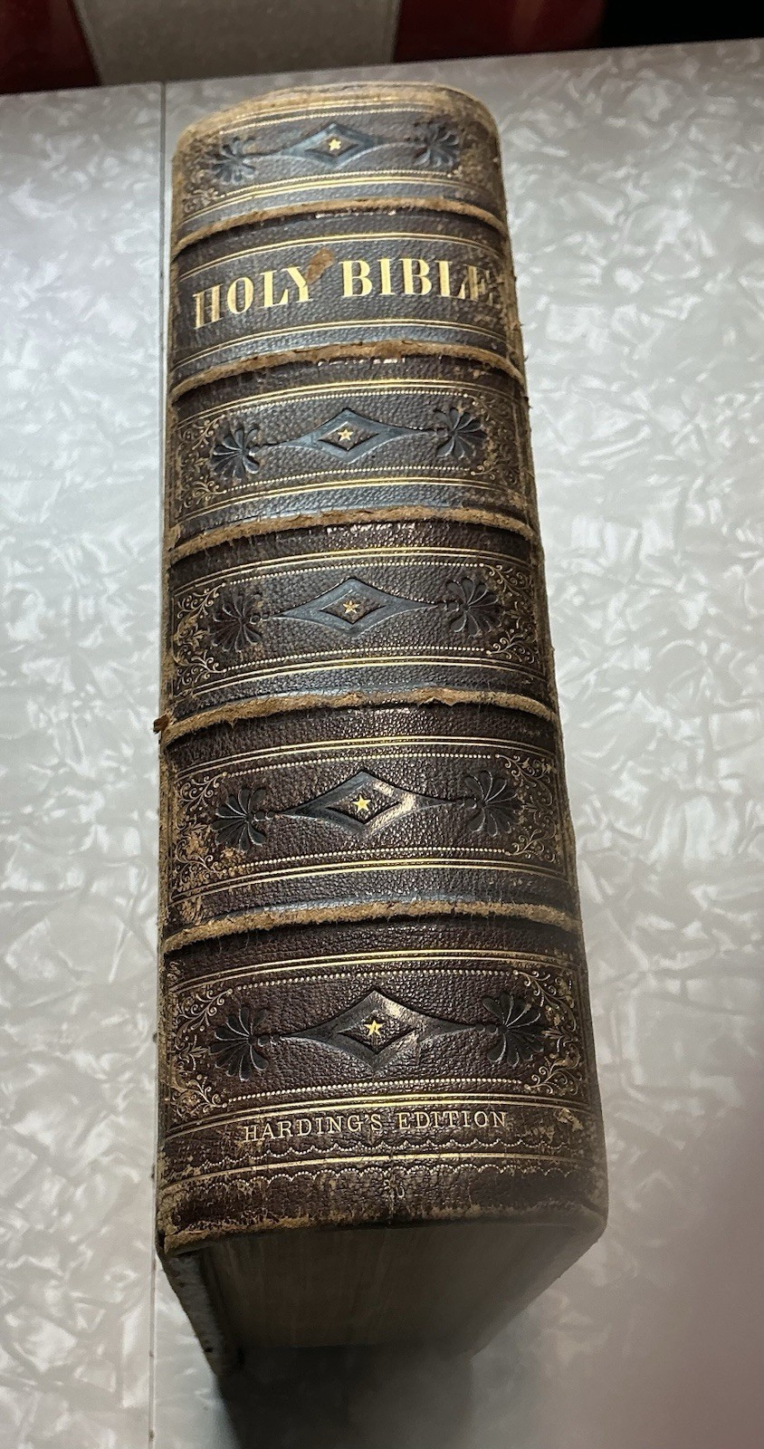 Tremont pa odd follows 1867 Hardings royal edition bible gold guilded leather Vg