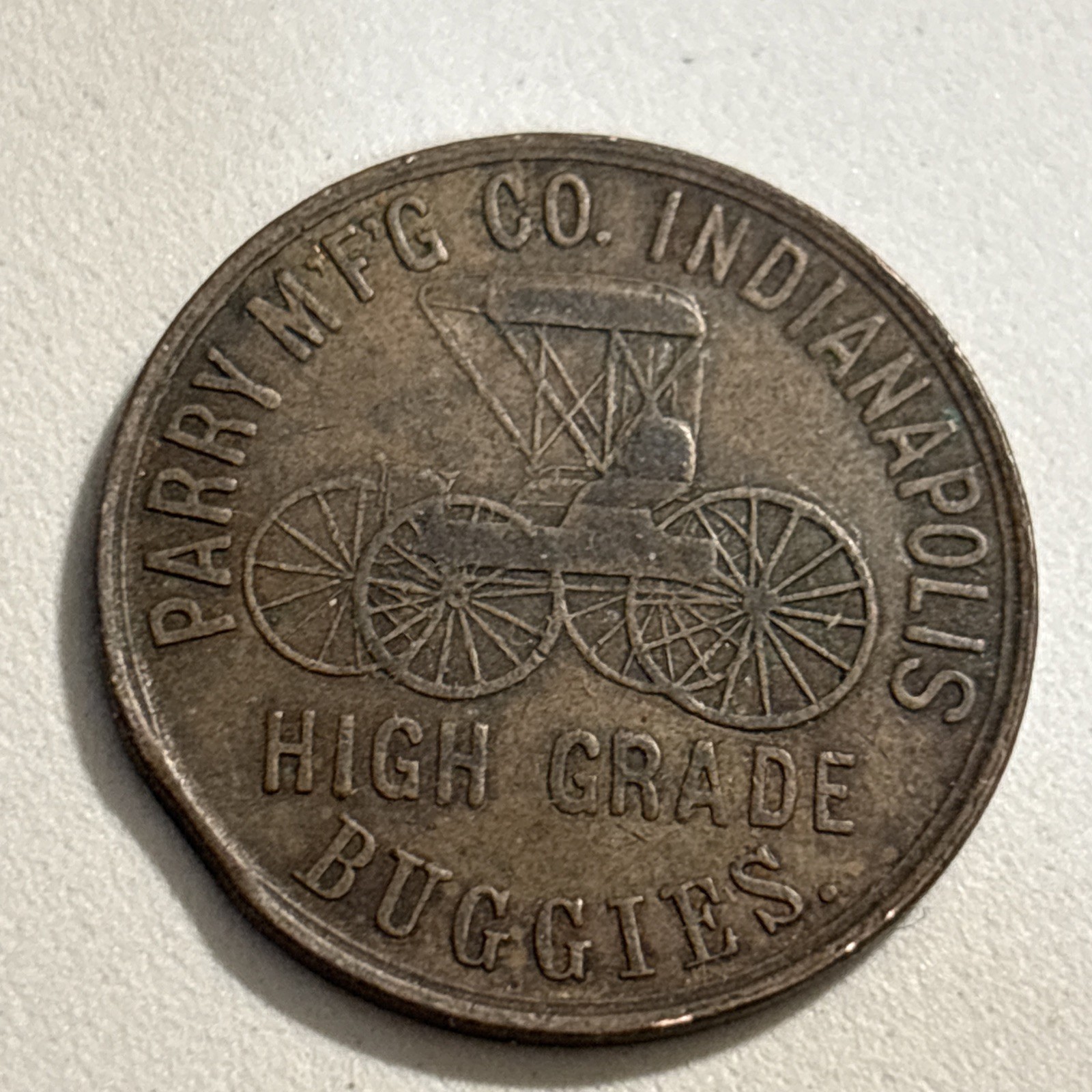 1896 Parry Mfg. Co. High Grade Buggies Token Indianapolis, Indiana 1896 Parry Mfg. Co. High Grade Buggies Token Indianapolis, Indiana