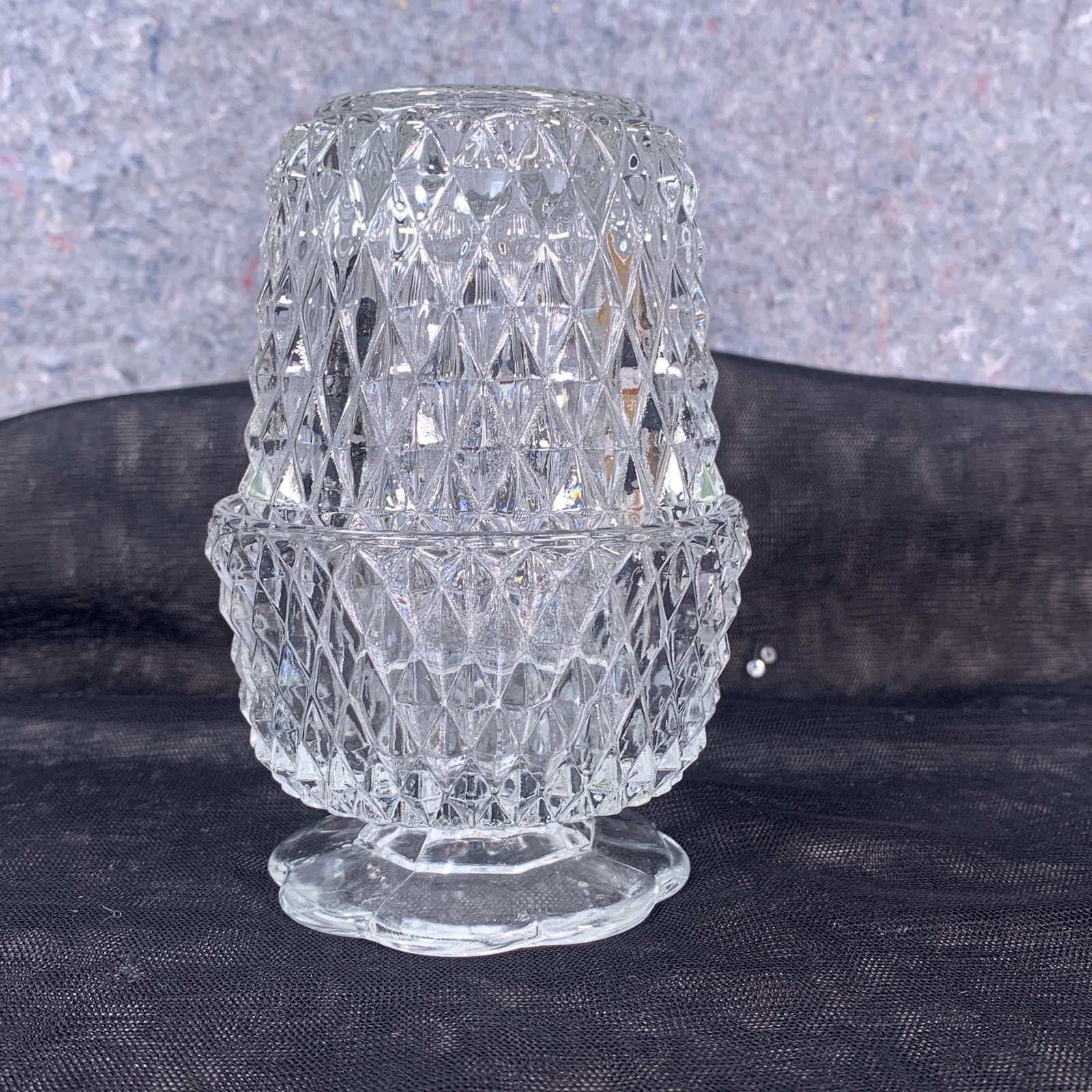 Vtg Indiana Glass Angel Light Fairy Lamp Clear Diamond Point Candle Holder Tea Vtg Indiana Glass Angel Light Fairy Lamp Clear Diamond Point Candle Holder Tea
