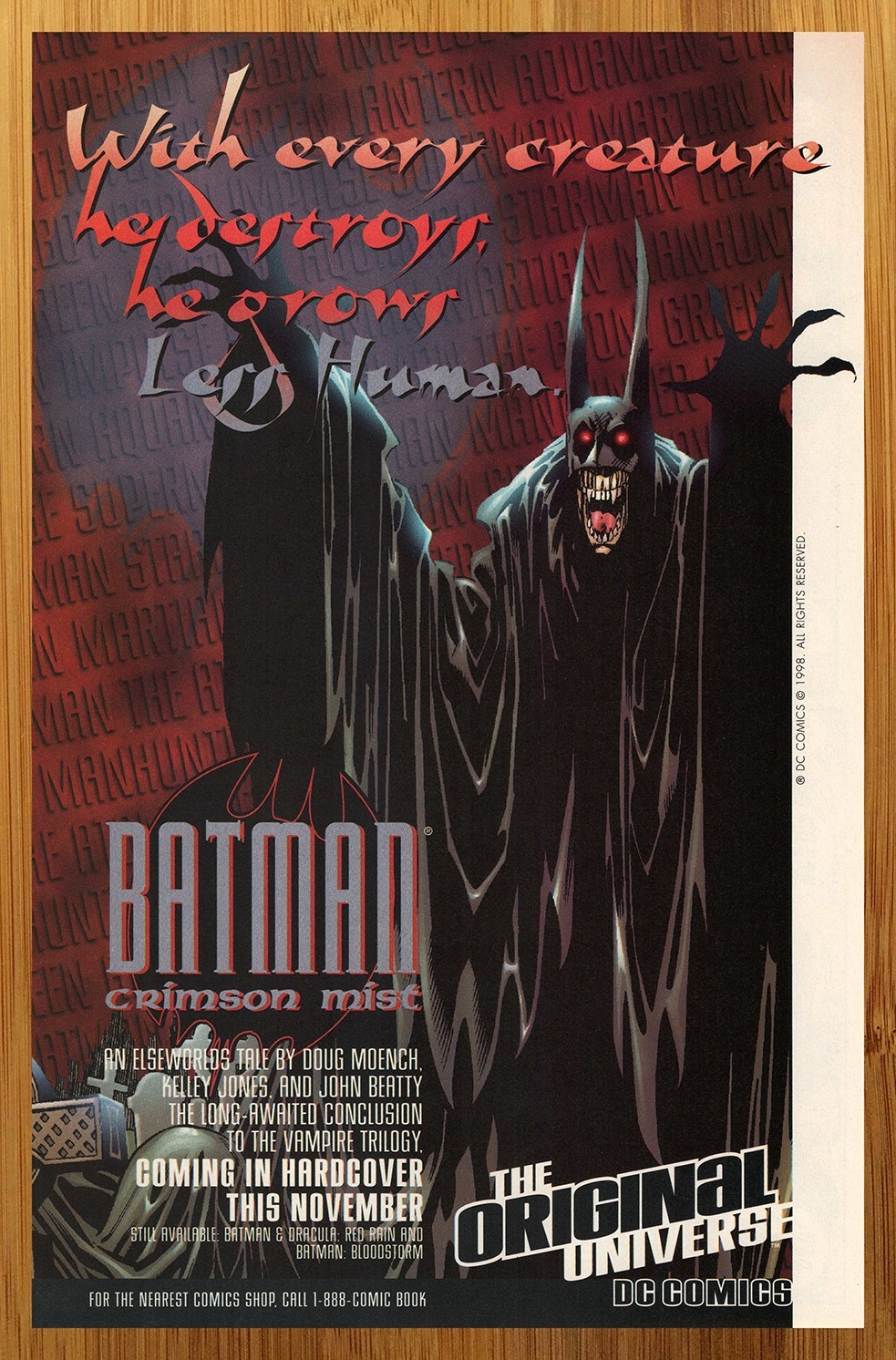 1998 DC Comics Batman Crimson Mist Print Ad/Poster Kelley Jones Vampire Art 90s 1998 DC Comics Batman Crimson Mist Print Ad/Poster Kelley Jones Vampire Art 90s
