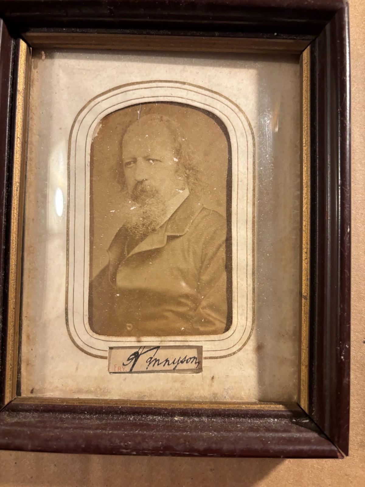 Alfred Tennyson Very Rare Autographed Page w/Antique Photo Antique Frame Alfred Tennyson Very Rare Autographed Page w/Antique Photo Antique Frame