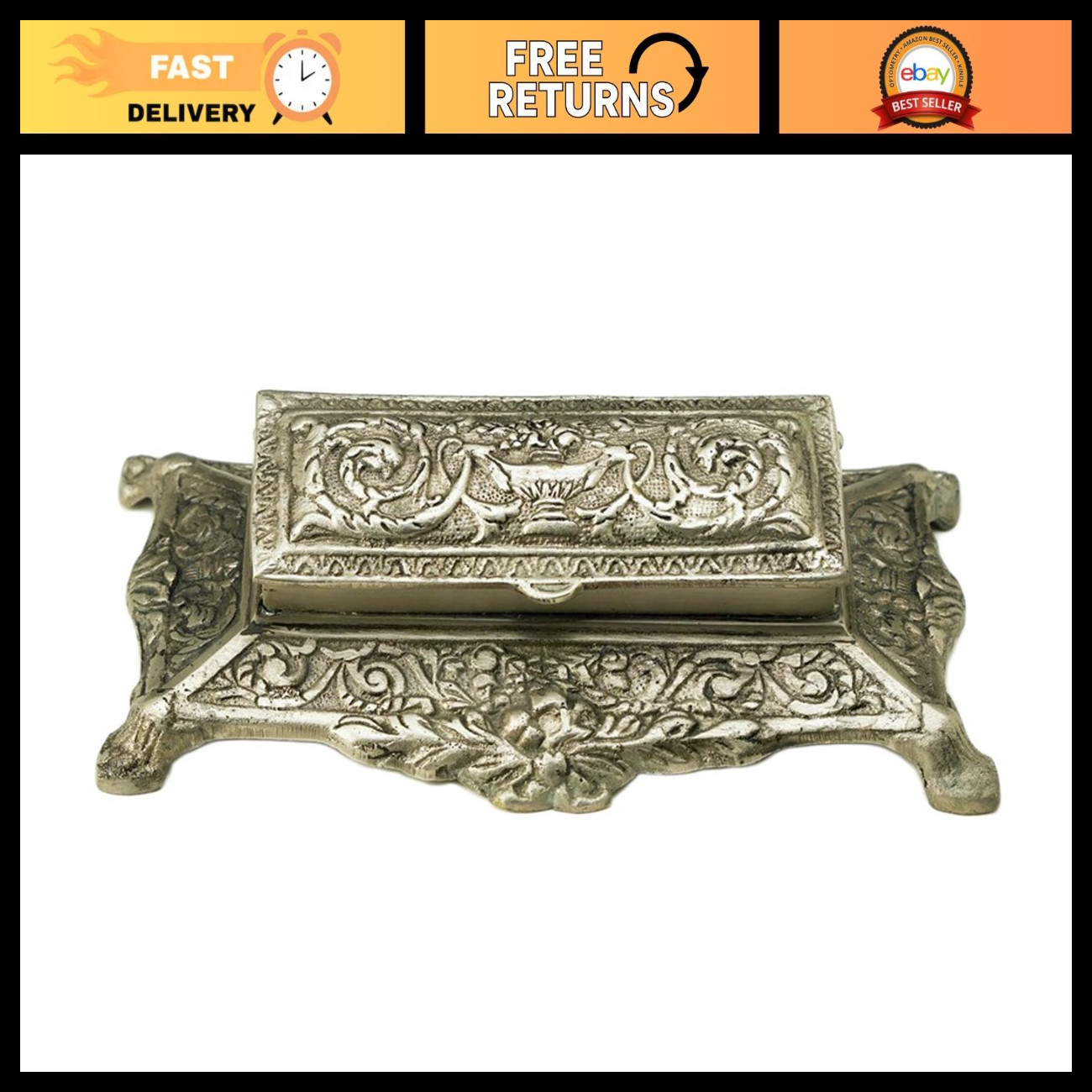5 Inch Square Pewter Finish Decorative Stamp Box - Vintage Style Organizer 5 Inch Square Pewter Finish Decorative Stamp Box - Vintage Style Organizer
