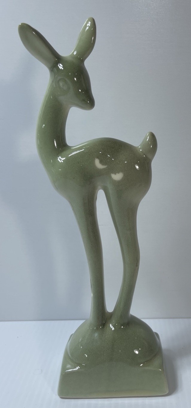 VTG MCM Tall Doe Statue Artichoke Green 12” Tall