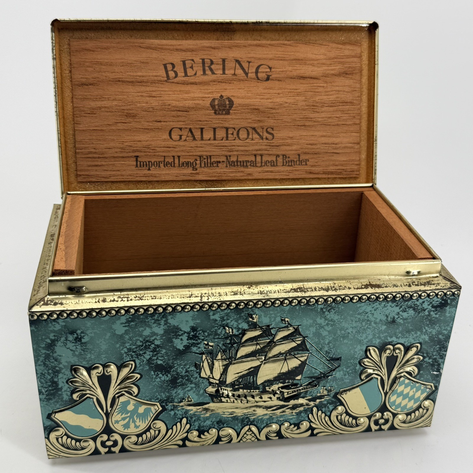 Vintage 1950's Bering Galleon Chest Cigar Tin Box  Tobacciana Decor Very Good