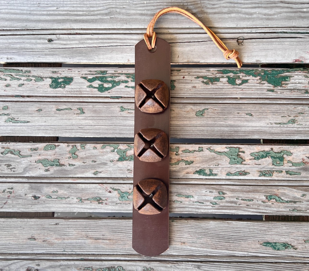 Rustic Sleigh Bells Farmhouse Decor Genuine Leather 3 Bell Door Hanger Strap