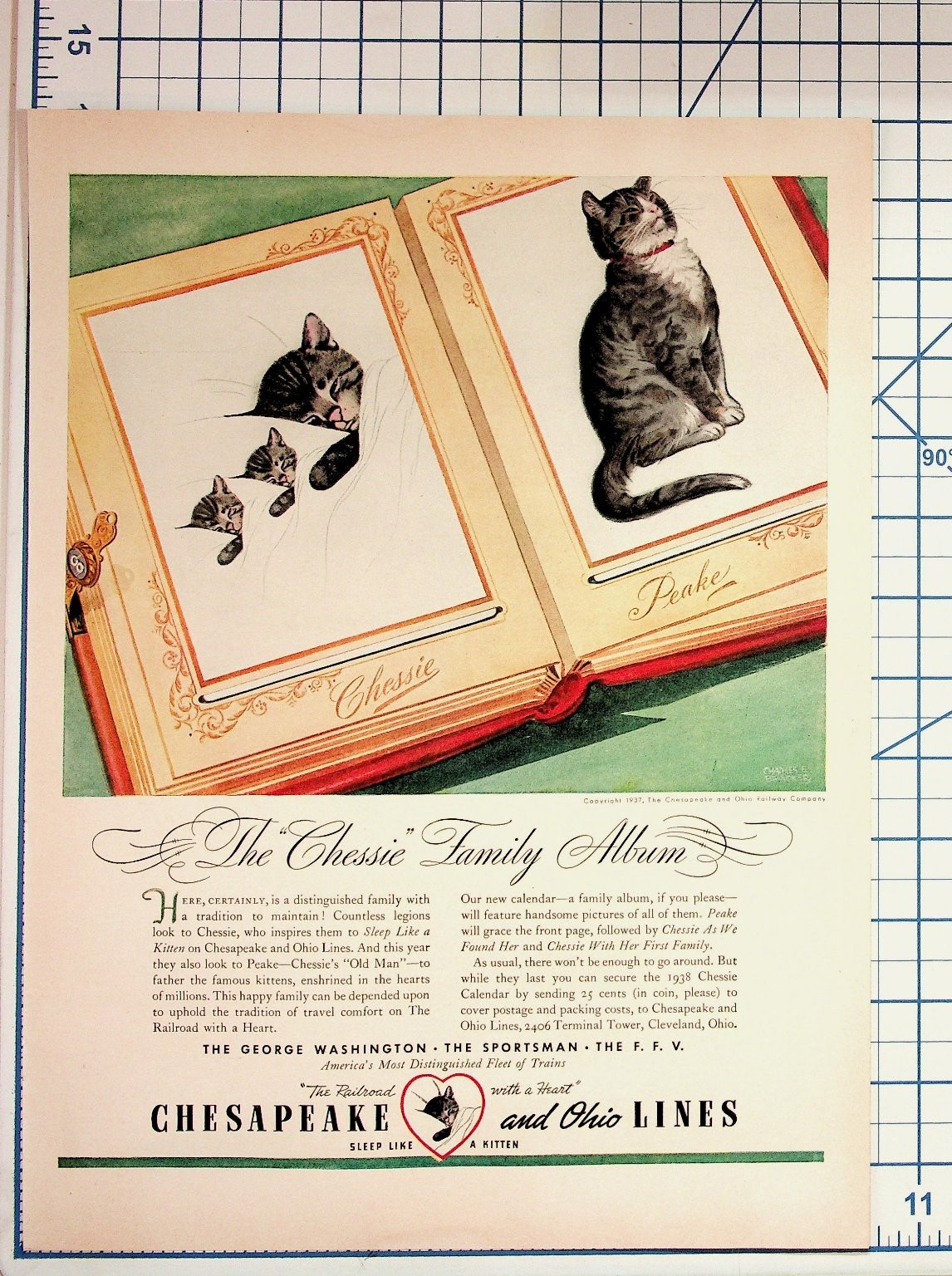 1937 Chessie Cat Kitten C&O Railway Vintage Magazine Ad Ephemera 1937 Chessie Cat Kitten C&O Railway Vintage Magazine Ad Ephemera