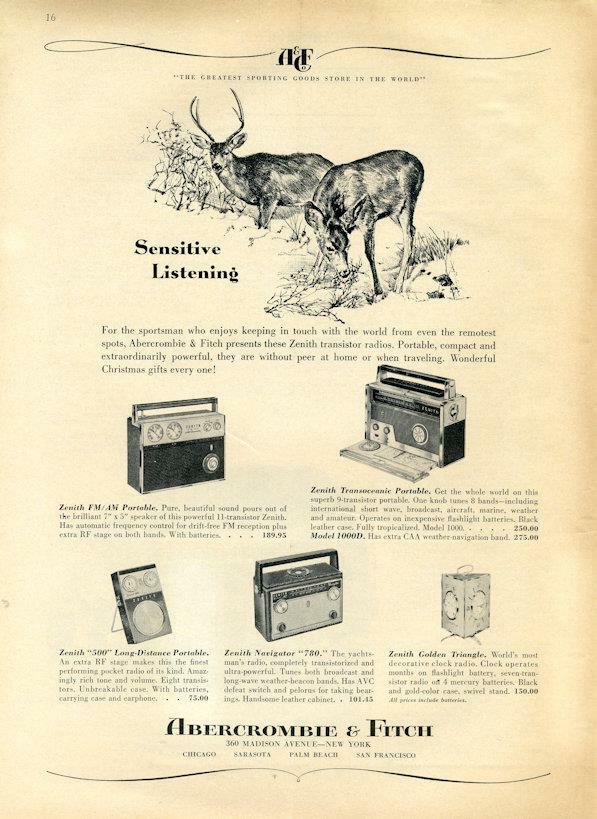 1960 Abercrombie & Fitch PRINT AD Zenith FM/AM Portable Model 1000 500 780