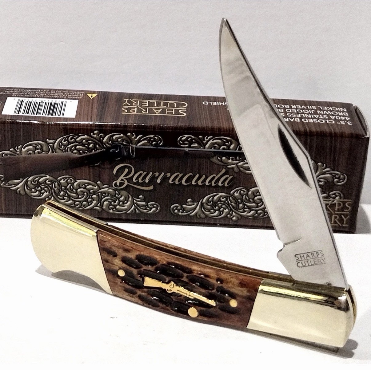 Frost Cutlery Long Rifle Brown Jig Bone Lockback Barracuda Folding Pocket Knife Frost Cutlery Long Rifle Brown Jig Bone Lockback Barracuda Folding Pocket Knife