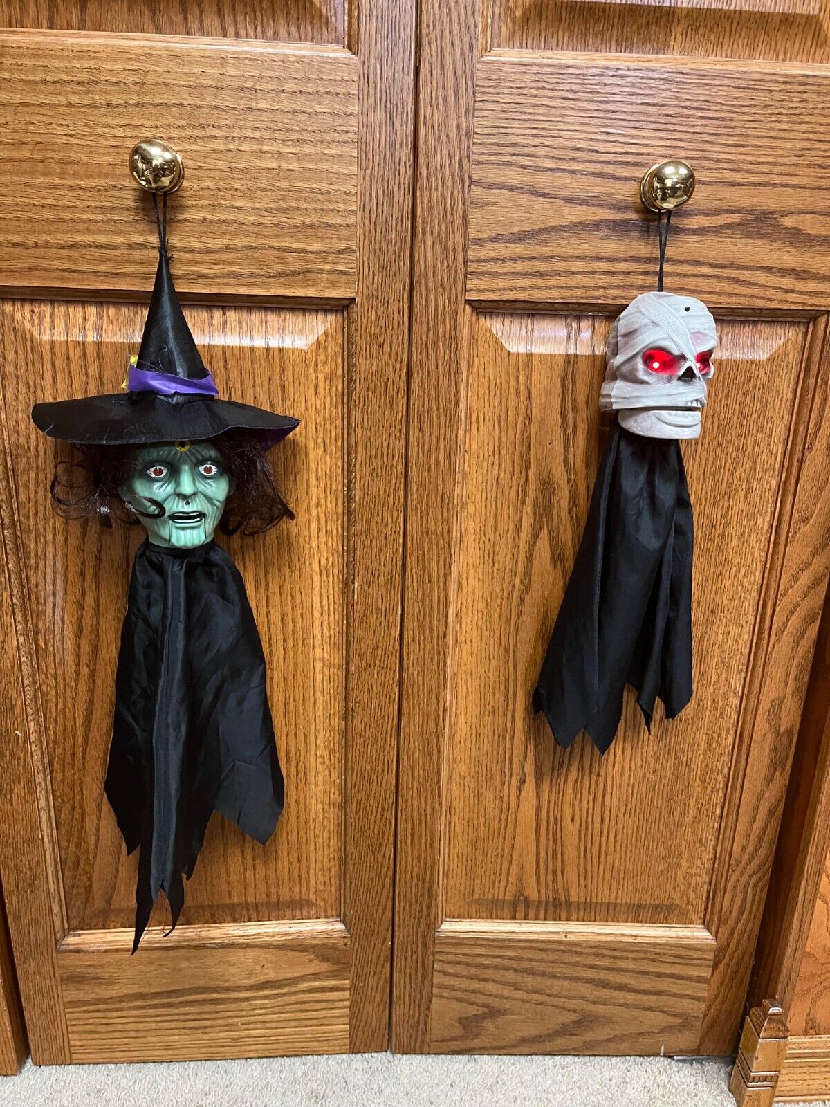 RARE Gemmy Halloween Hanging Animated Witch & Mummy / Skull Head / heads -work