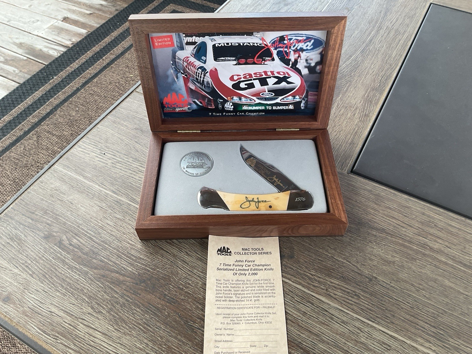 Mac Tools Limited Edition “ Limited Edtion “ John Force Knife/Coin/Wood Case