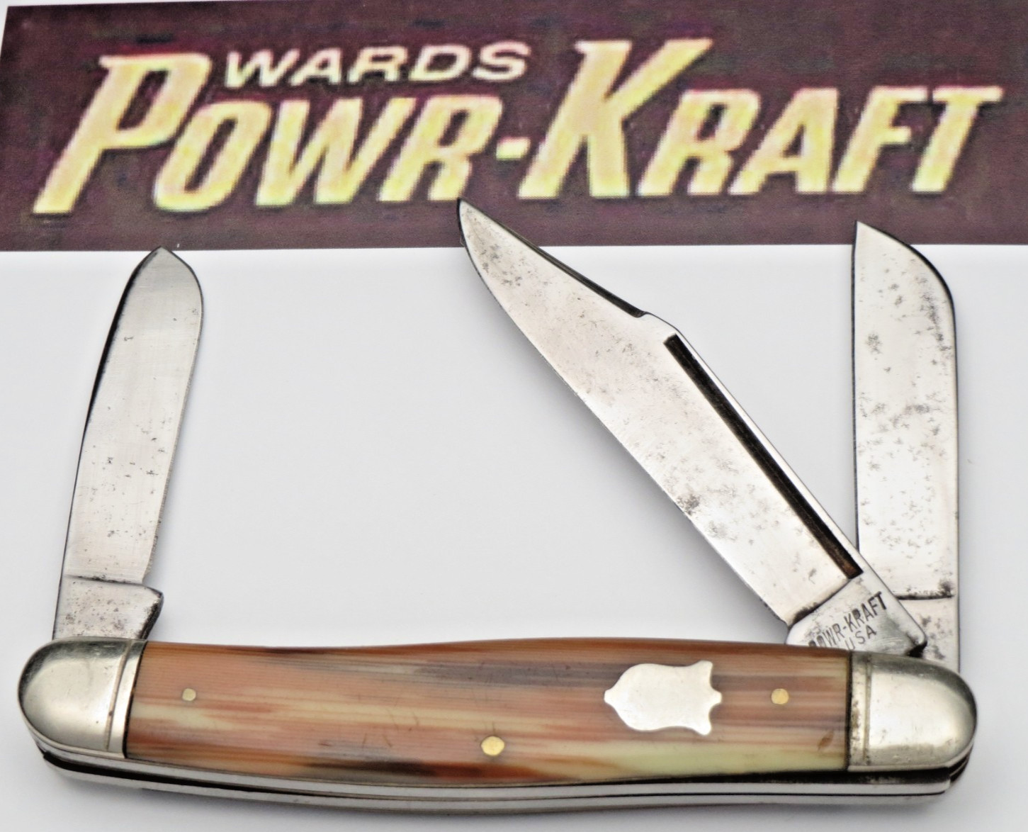 Vintage POWR KRAFT USA Large Stock Knife - Camillus Made for Montgomery Ward Vintage POWR KRAFT USA Large Stock Knife - Camillus Made for Montgomery Ward