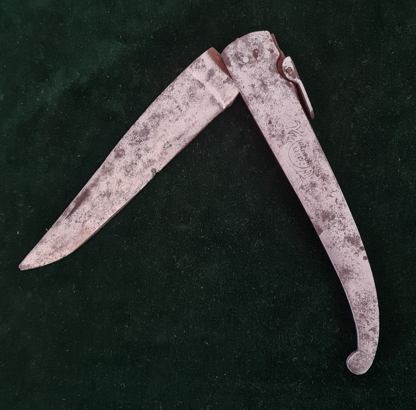 Vintage antique all steel  knife stamped working folding knife 12"