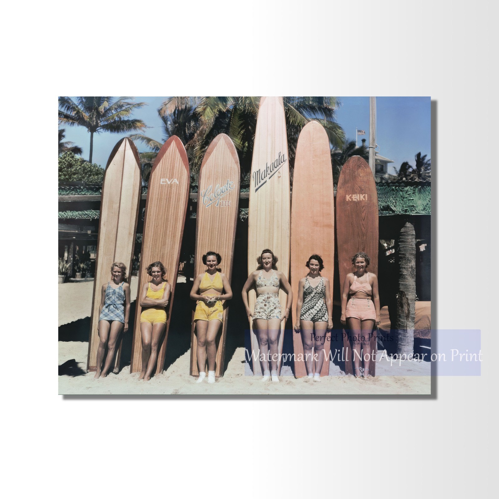 Vintage 1940s Women with Surfboards Retro Beach Wall Art Giclee Fine Art Print Vintage 1940s Women with Surfboards Retro Beach Wall Art Giclee Fine Art Print