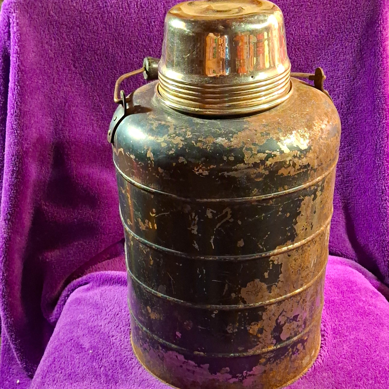 Antique 1920s Stanley Ferrostat 1 Gallon Thermal Jug Metal Handle Rusty Patina