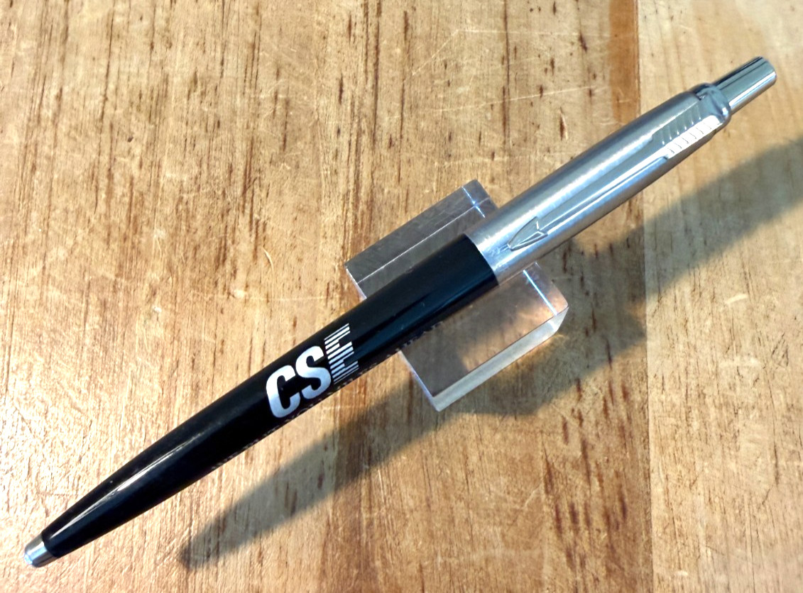 1990s Black Parker Jotter Ball Pen USA Recessed button Old Mark "CSE" ad. Mint 1990s Black Parker Jotter Ball Pen USA Recessed button Old Mark "CSE" ad. Mint