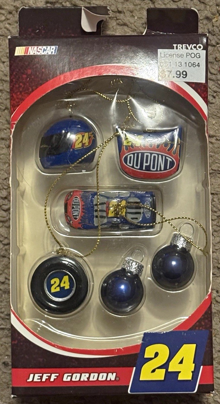 Trevco NASCAR Jeff Gordon #24 DuPont Multicolor Hanging Christmas Ornaments 5pc Trevco NASCAR Jeff Gordon #24 DuPont Multicolor Hanging Christmas Ornaments 5pc