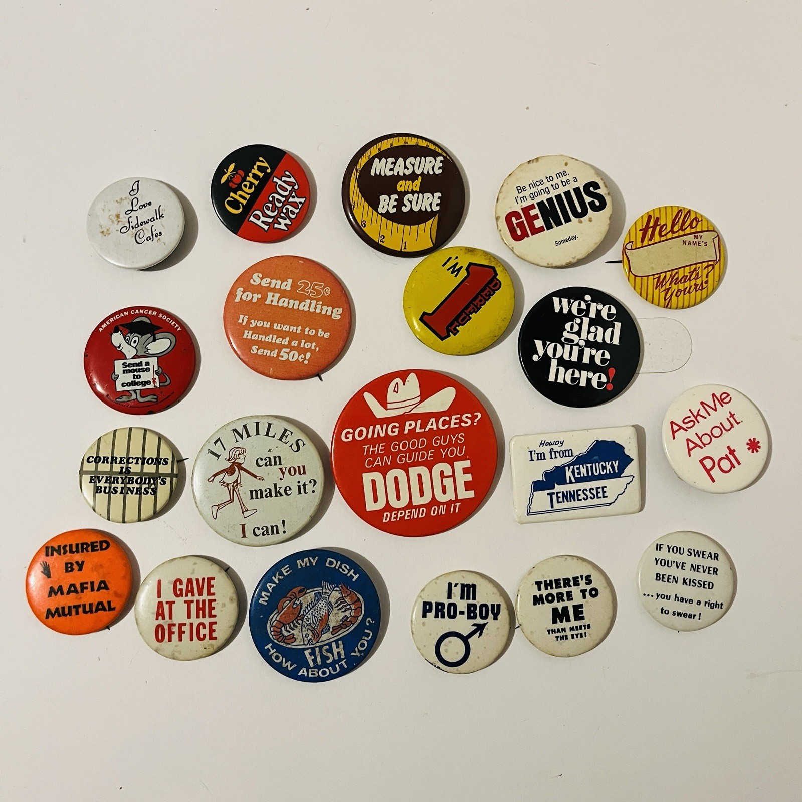 Vintage 1970s Funny Novelty Pinback Buttons Lot of 20 Humor Slogan Advertising Vintage 1970s Funny Novelty Pinback Buttons Lot of 20 Humor Slogan Advertising