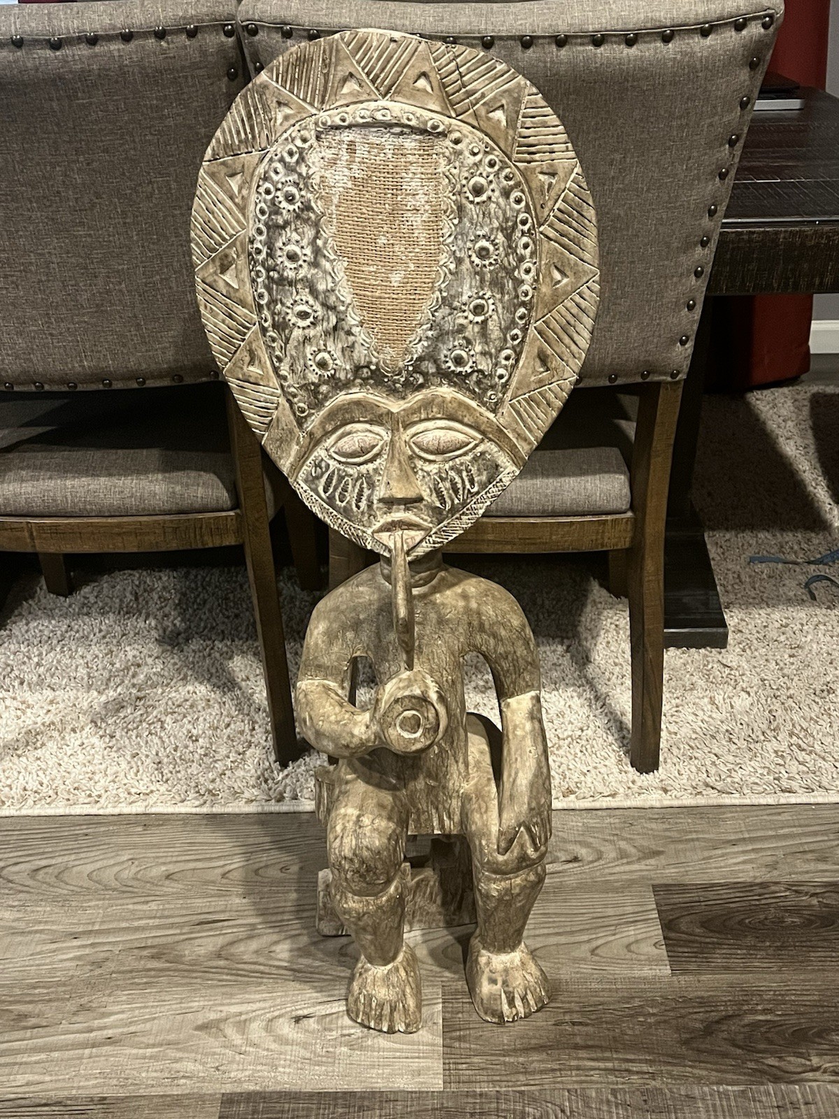 Vintage Seated Akua’ba 40" tall Figure Smoking a Pipe Ghana Africa Large 14 Lbs.