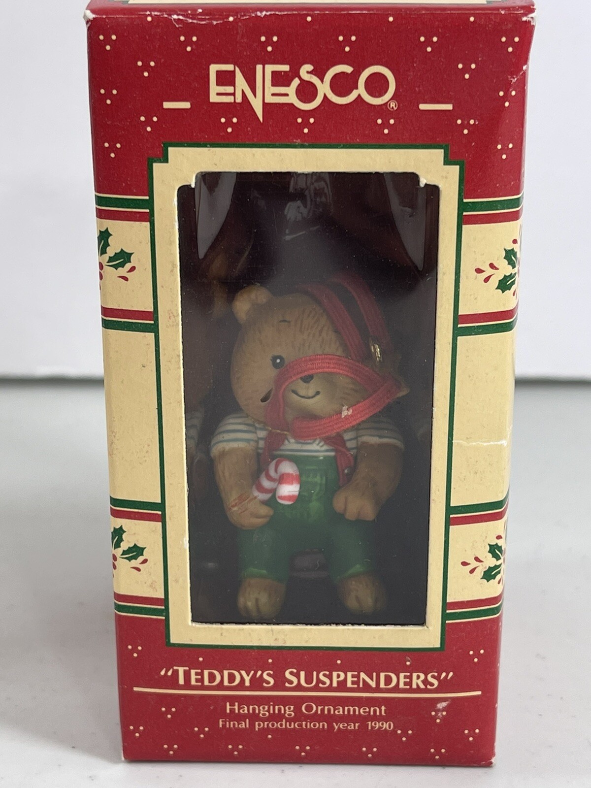 Vintage 1990 Enesco Christmas Holiday Tree Ornament TEDDY'S SUSPENDERS Bear Vintage 1990 Enesco Christmas Holiday Tree Ornament TEDDY'S SUSPENDERS Bear