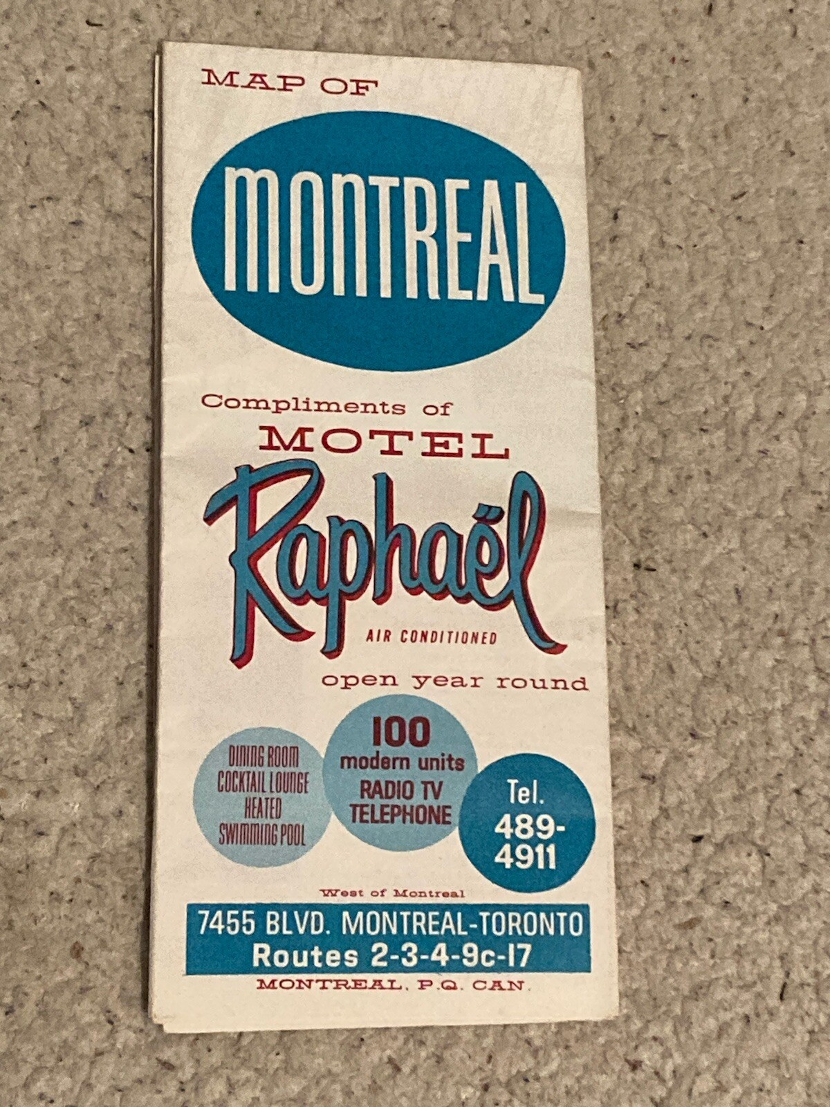 Vintage 1950\'s MOTEL RAPHAEL Montreal, Canada Travel Brochure Souvenir ...