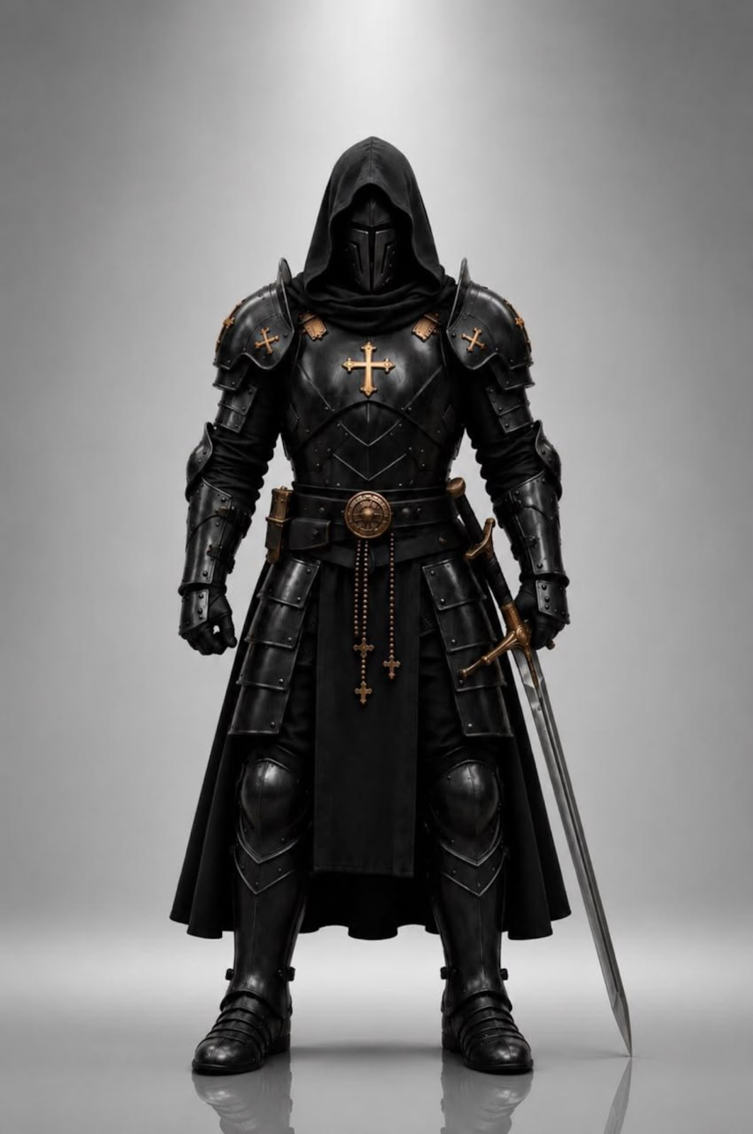 Black Hooded Knight Armor Costume Medieval Templar Wearable LARP Cosplay Steel Black Hooded Knight Armor Costume Medieval Templar Wearable LARP Cosplay Steel