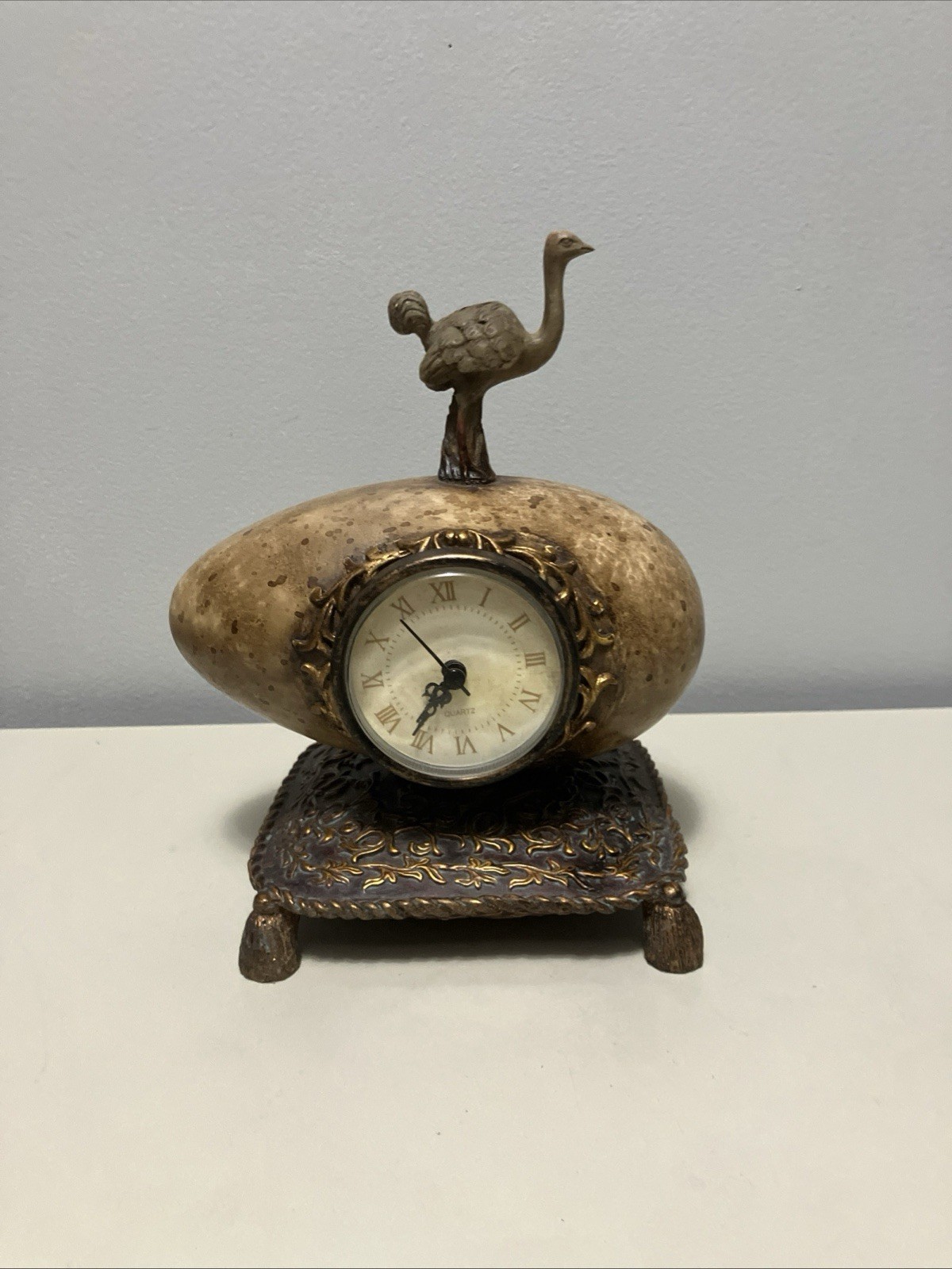 Rare Vintage Ostrich Atop Egg Quartz Clock- Unique Rare Vintage Ostrich Atop Egg Quartz Clock- Unique