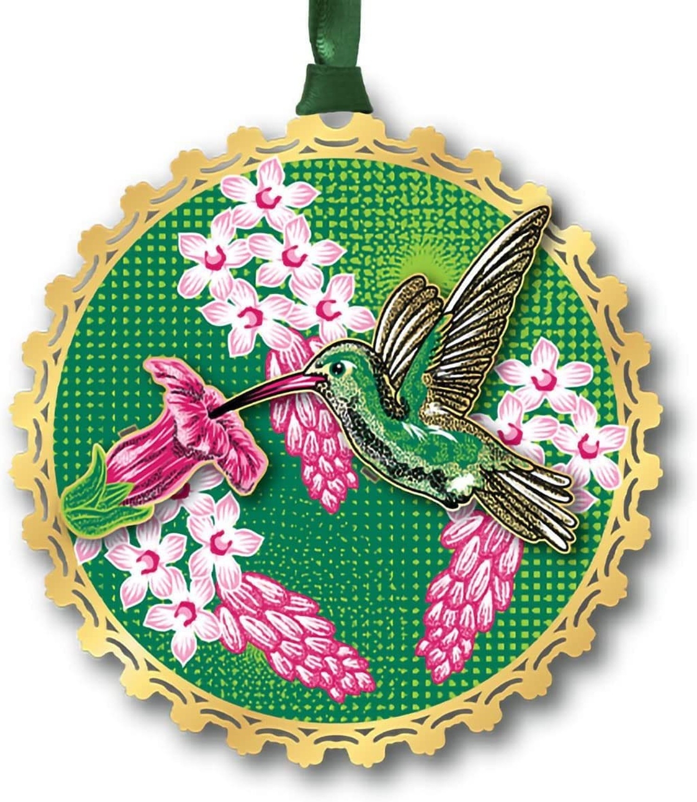 Beacon Design Garden Hummingbird Ornament with Pink Flower, Tree Decoration f...