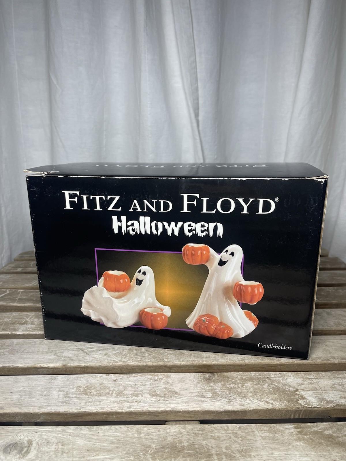 New Fitz and Floyd Halloween Ghost Pumpkin Candle Holders Set of 2 - 2004 & Box New Fitz and Floyd Halloween Ghost Pumpkin Candle Holders Set of 2 - 2004 & Box