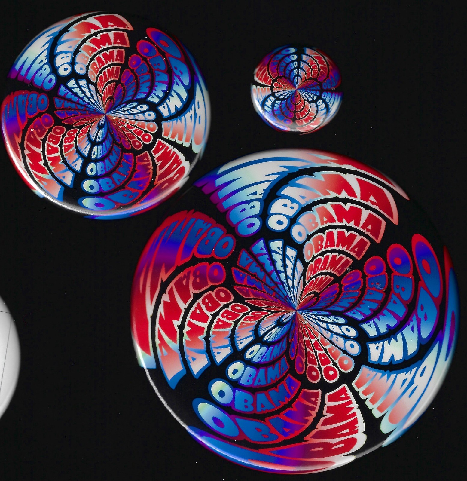 3 Different Sized 2008 Stunning Design Obama Prez Campaign Pins Psychedelic?